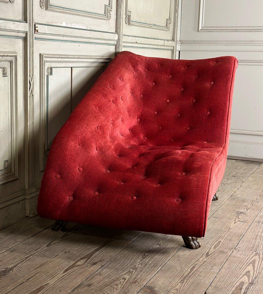 Red Velvet Sofa On Four Lion Claw Legs For Sale 3