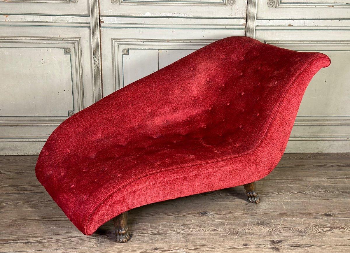 Red Velvet Sofa On Four Lion Claw Legs For Sale 4