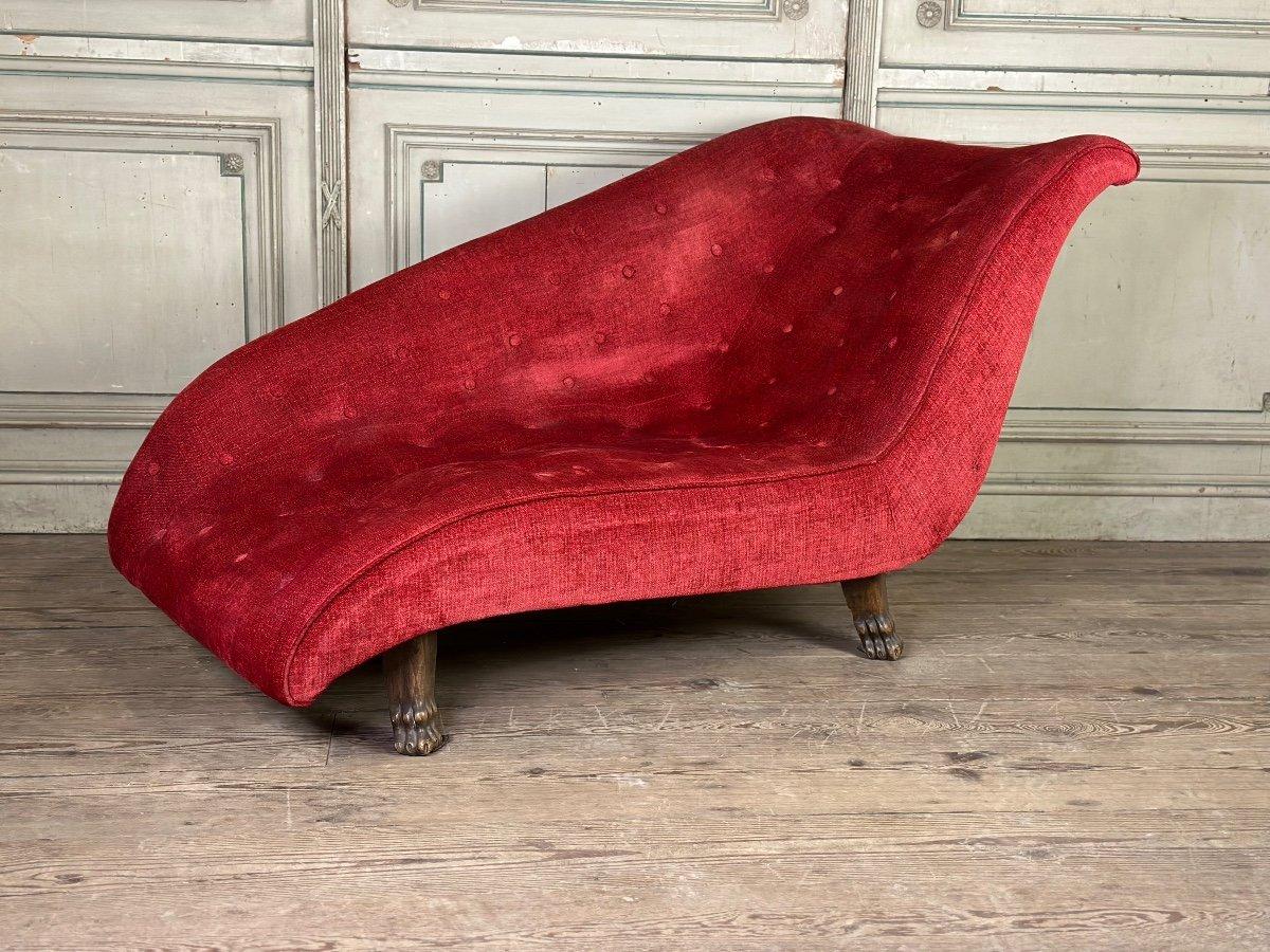 Napoleon III Red Velvet Sofa On Four Lion Claw Legs For Sale