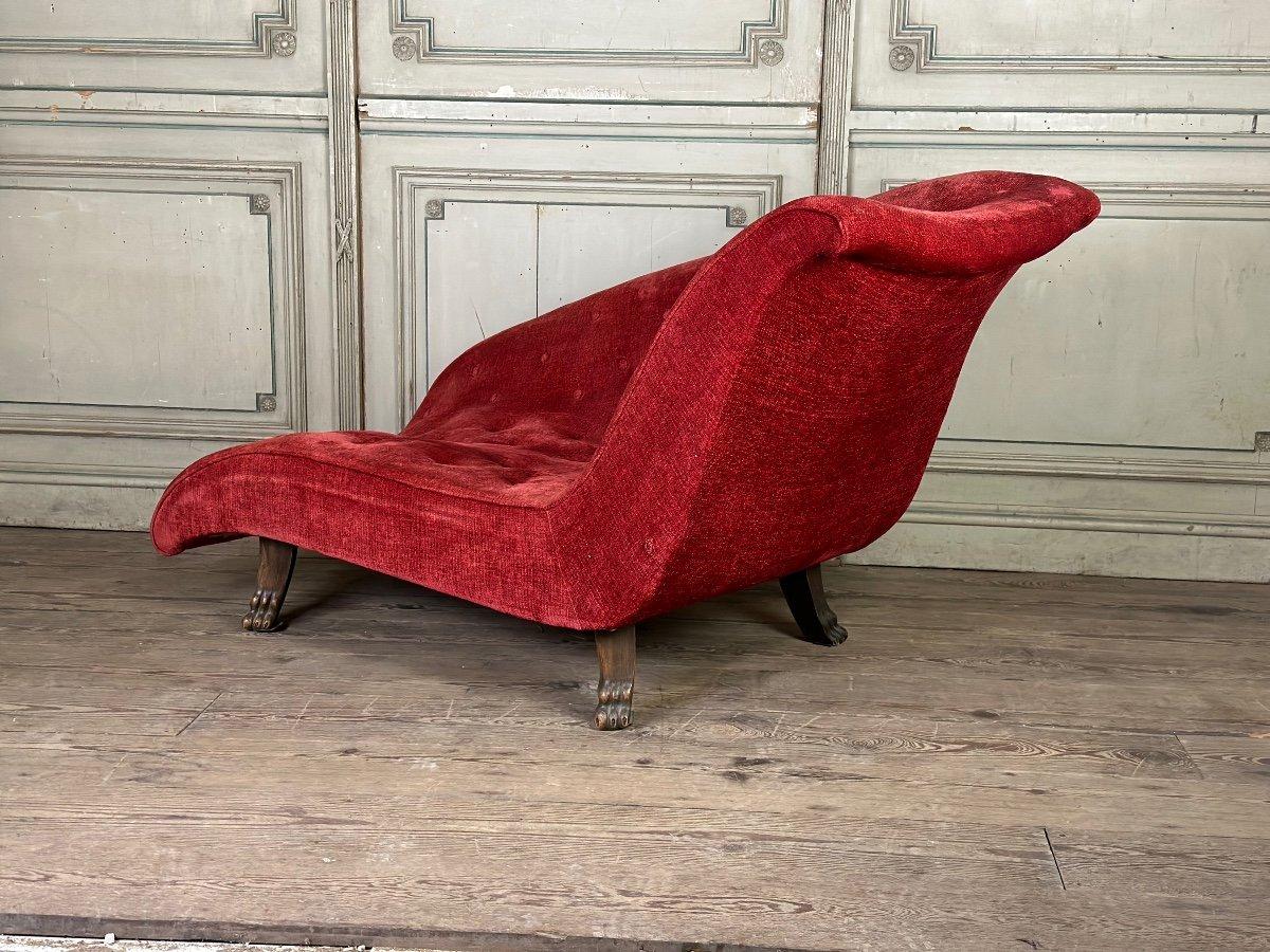 European Red Velvet Sofa On Four Lion Claw Legs For Sale