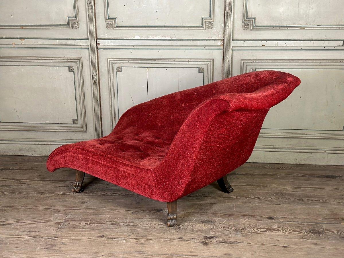 20th Century Red Velvet Sofa On Four Lion Claw Legs For Sale