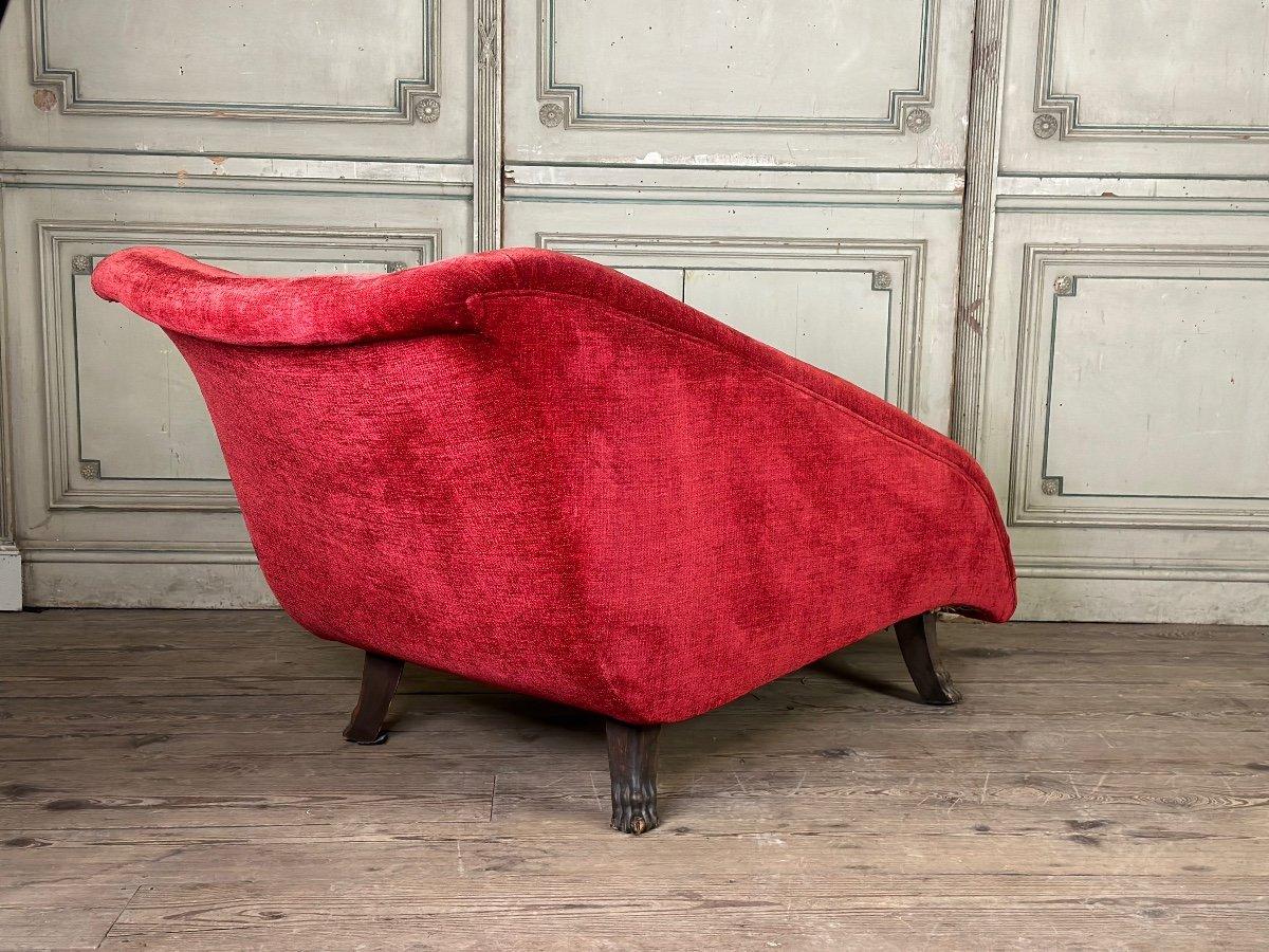 Fabric Red Velvet Sofa On Four Lion Claw Legs For Sale