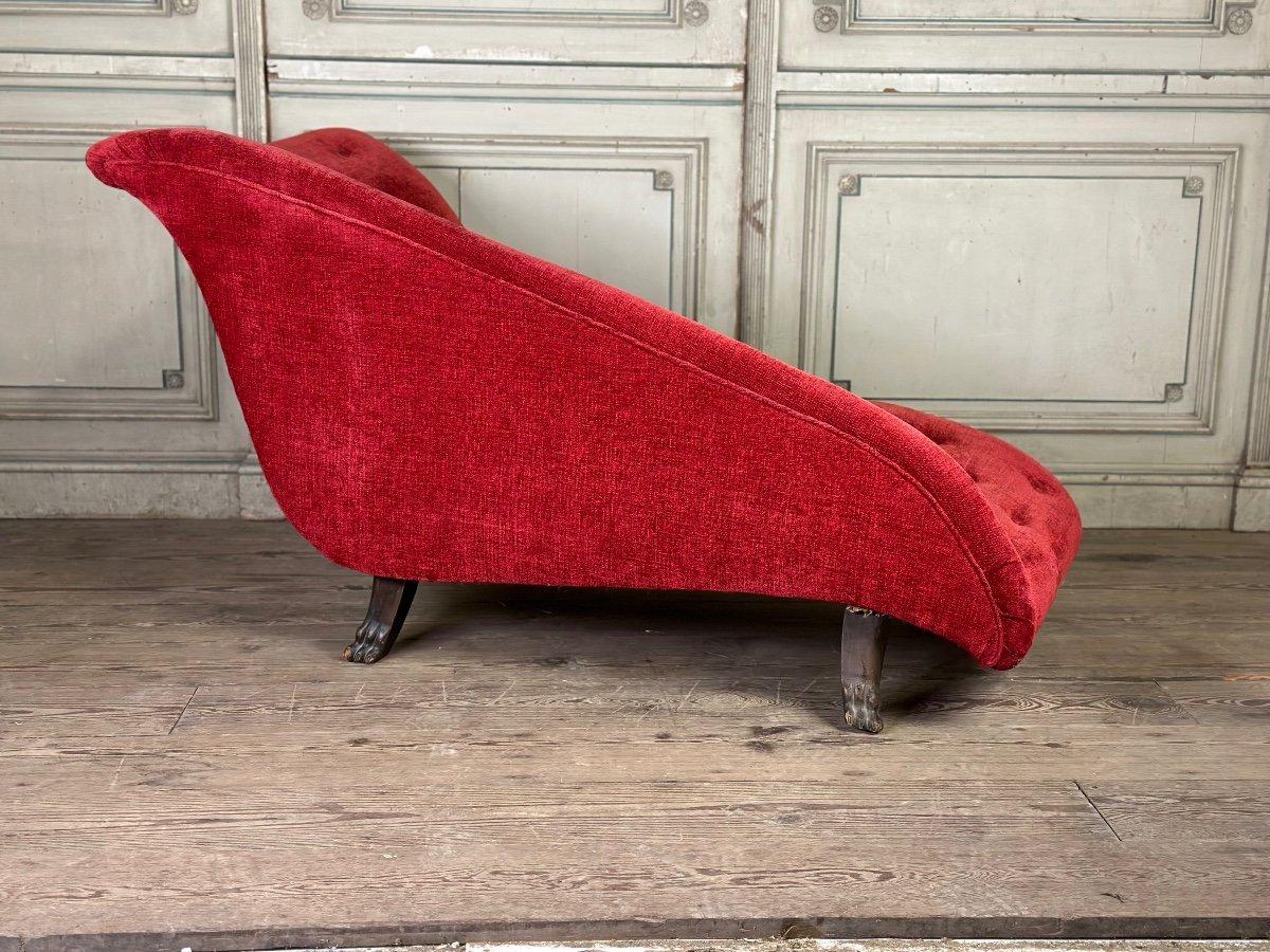 Red Velvet Sofa On Four Lion Claw Legs For Sale 1