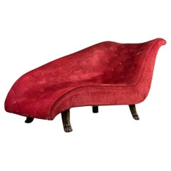 Vintage Red Velvet Sofa On Four Lion Claw Legs