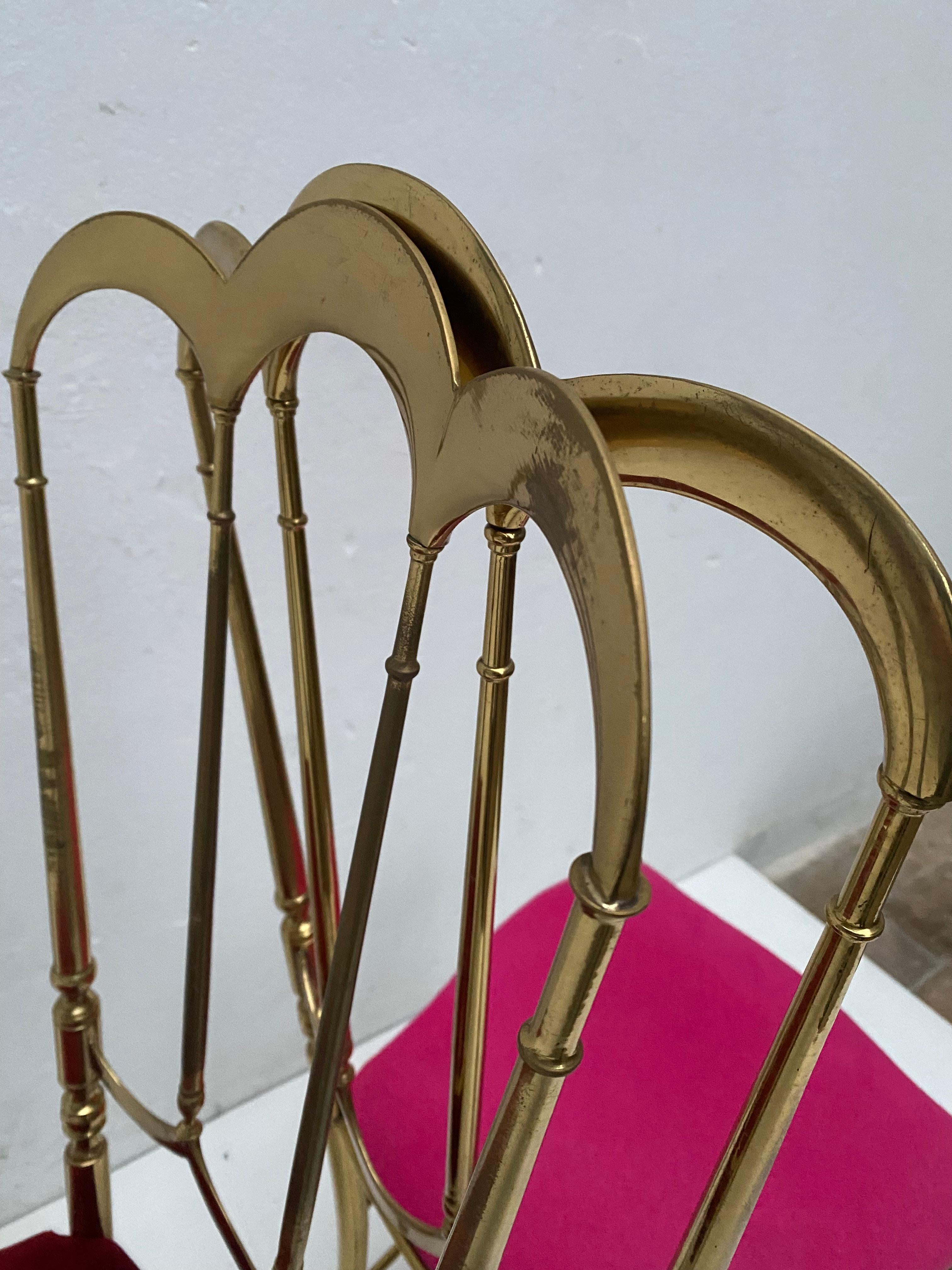 Solid brass Chiavari vanity / side high back chair, Italy, 1960s 

Chiavari is a small town at the coast of Italy that is renown for their delicate furniture production
Gio Ponti was inspired by the classic Chiavari chair to make his Leggera and