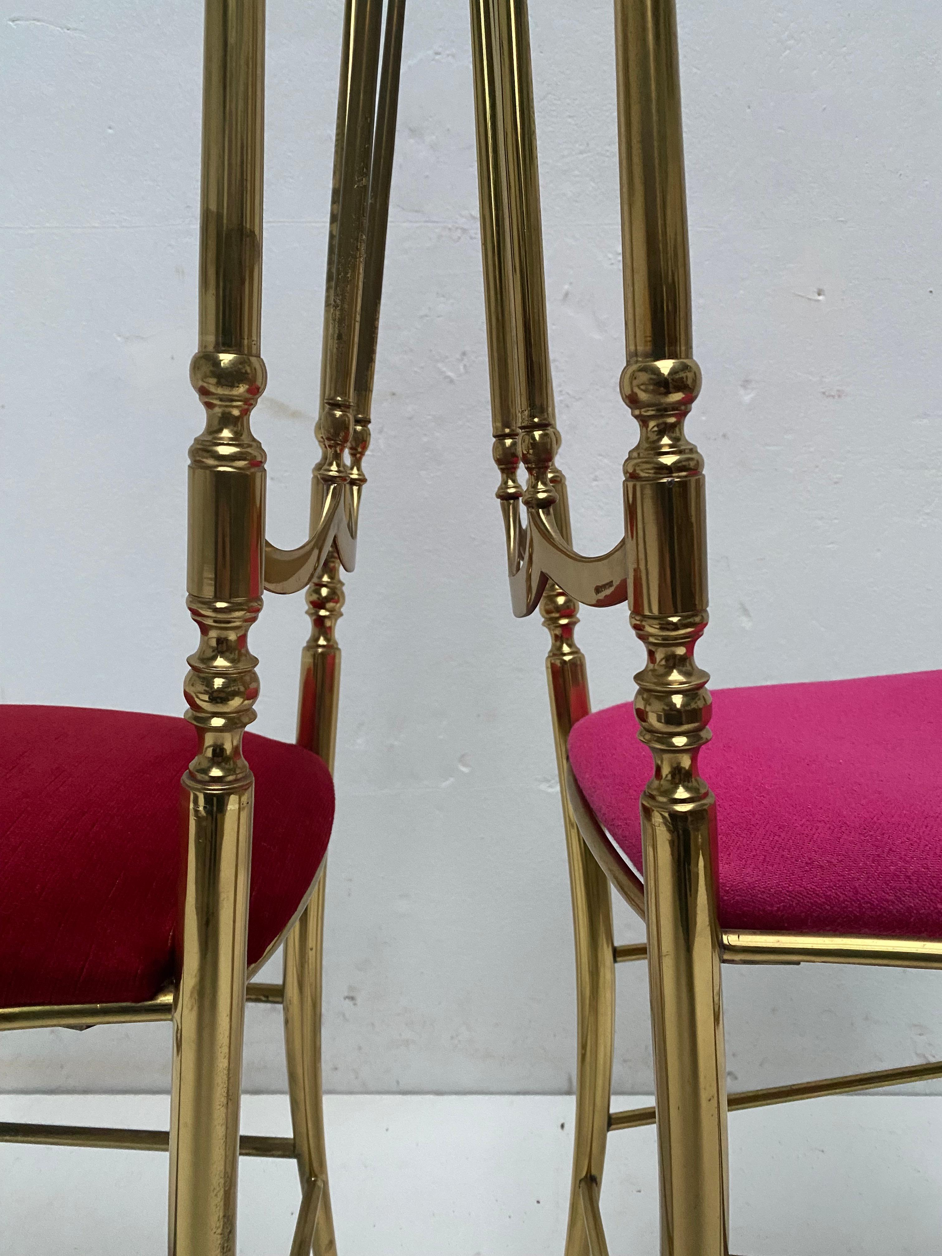 Hollywood Regency Red Velvet Solid Brass Chiavari Vanity / Side High Back Chair, Italy, 1960s