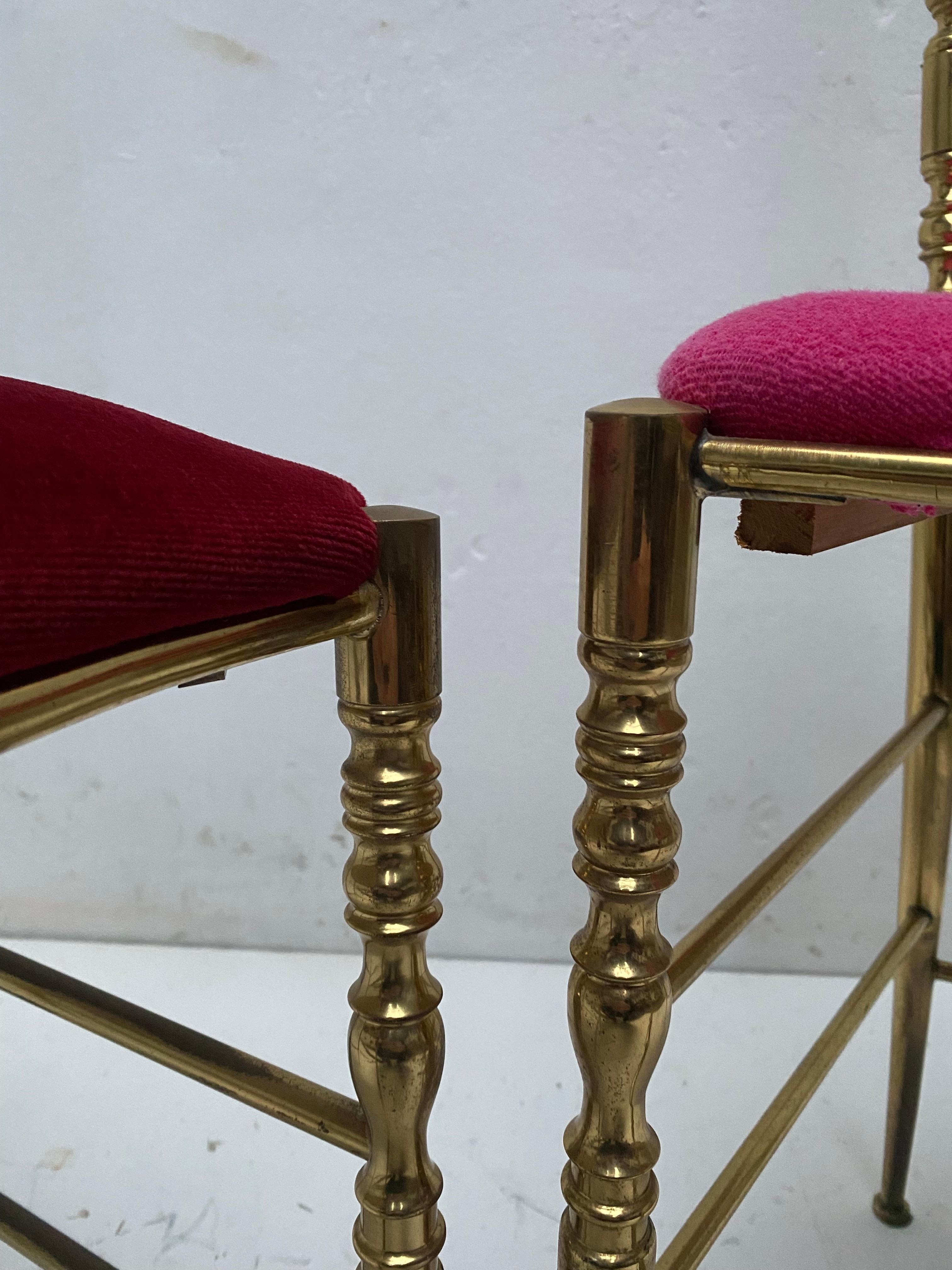 Red Velvet Solid Brass Chiavari Vanity / Side High Back Chair, Italy, 1960s 2