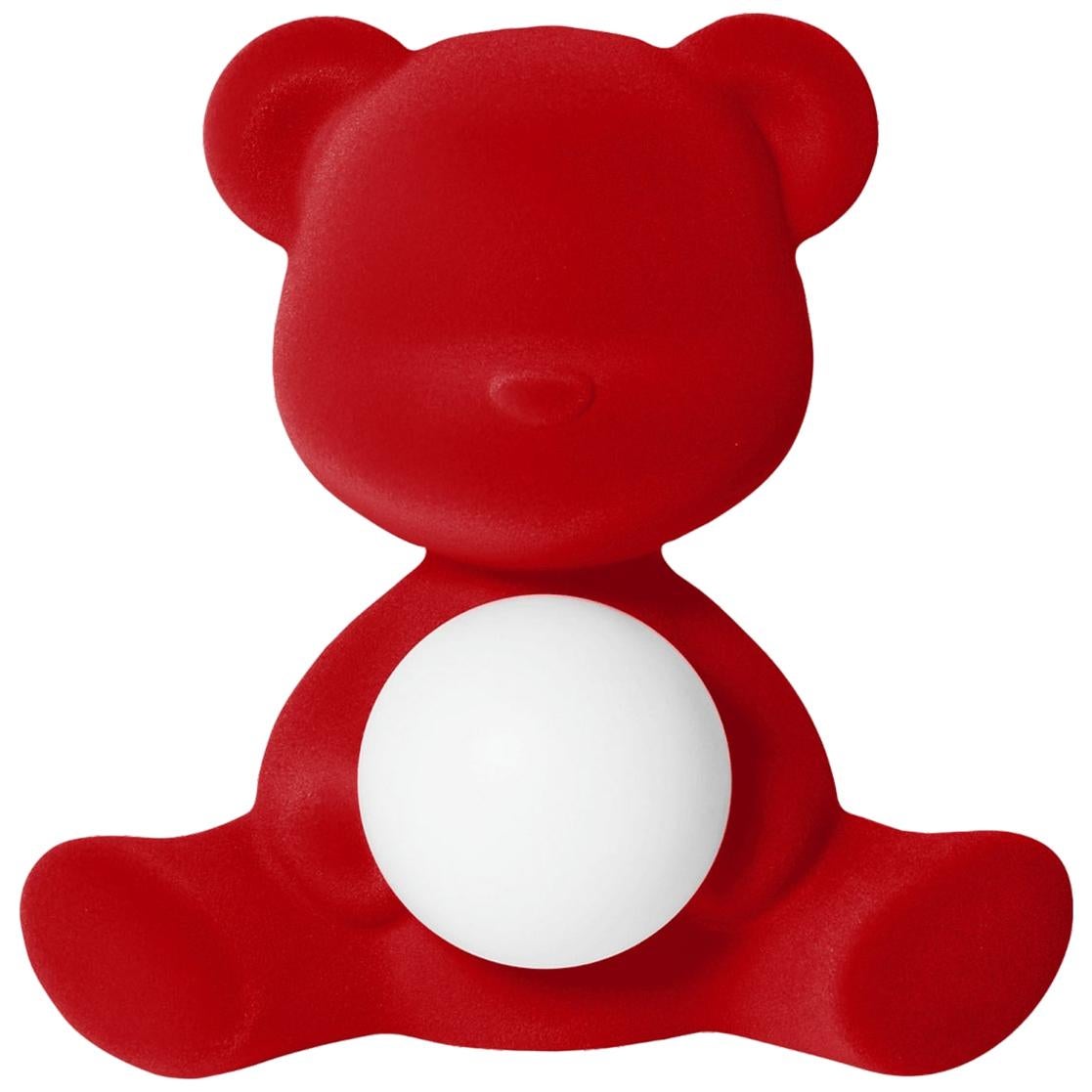 Red Velvet Teddy Bear Lamp with LED by Stefano Giovannoni, Made in Italy