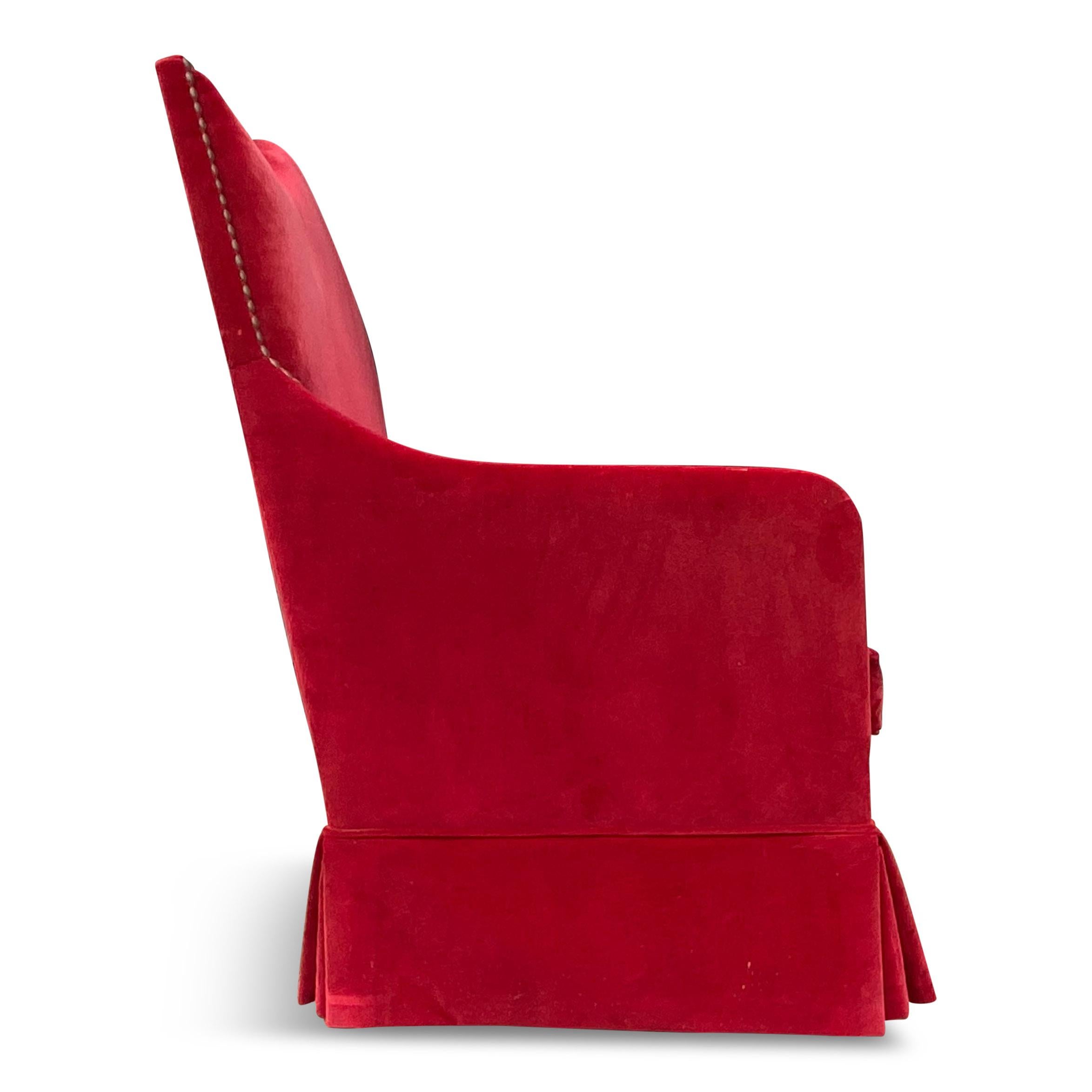 Red Velvet Two-Seat Sofa by Yves Halard In Good Condition In London, London