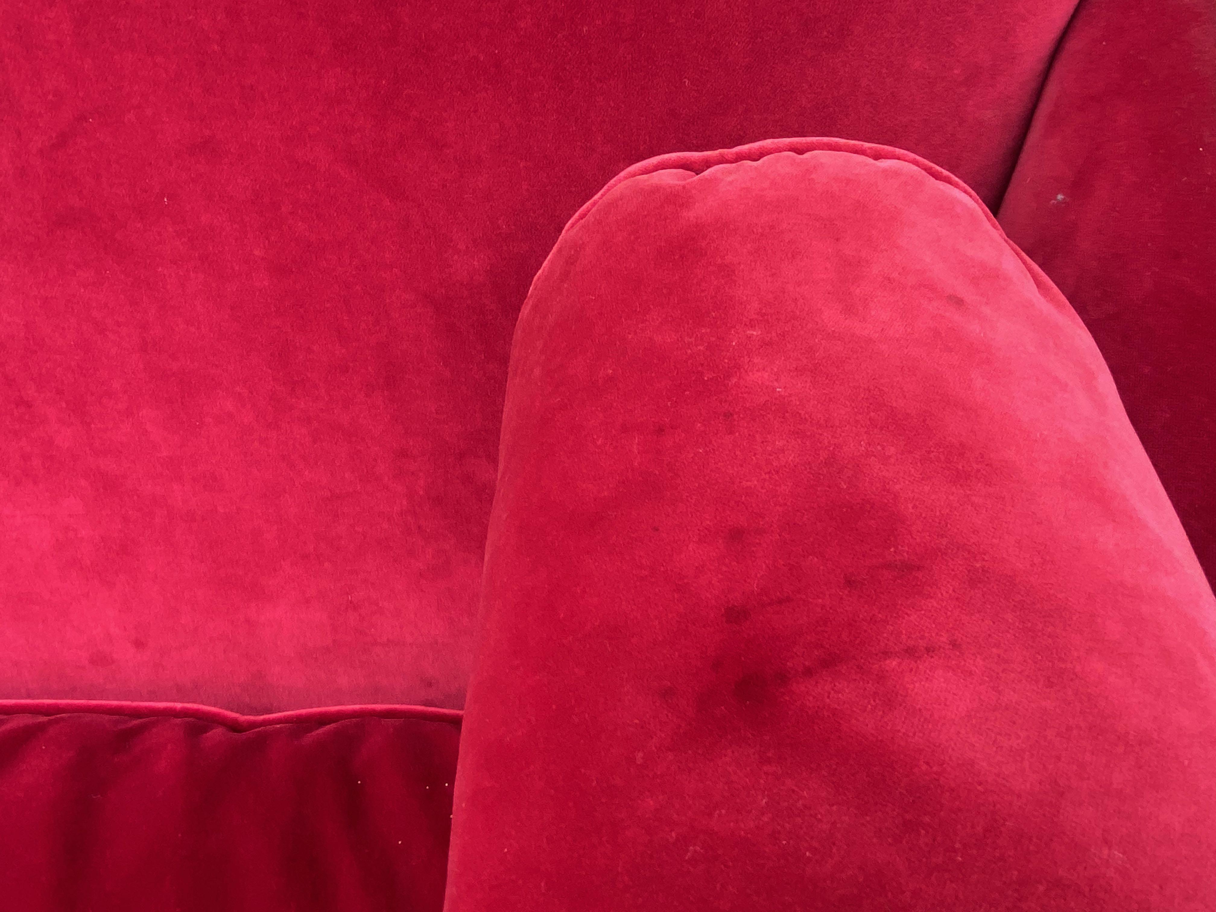 Red Velvet Two-Seat Sofa by Yves Halard 1