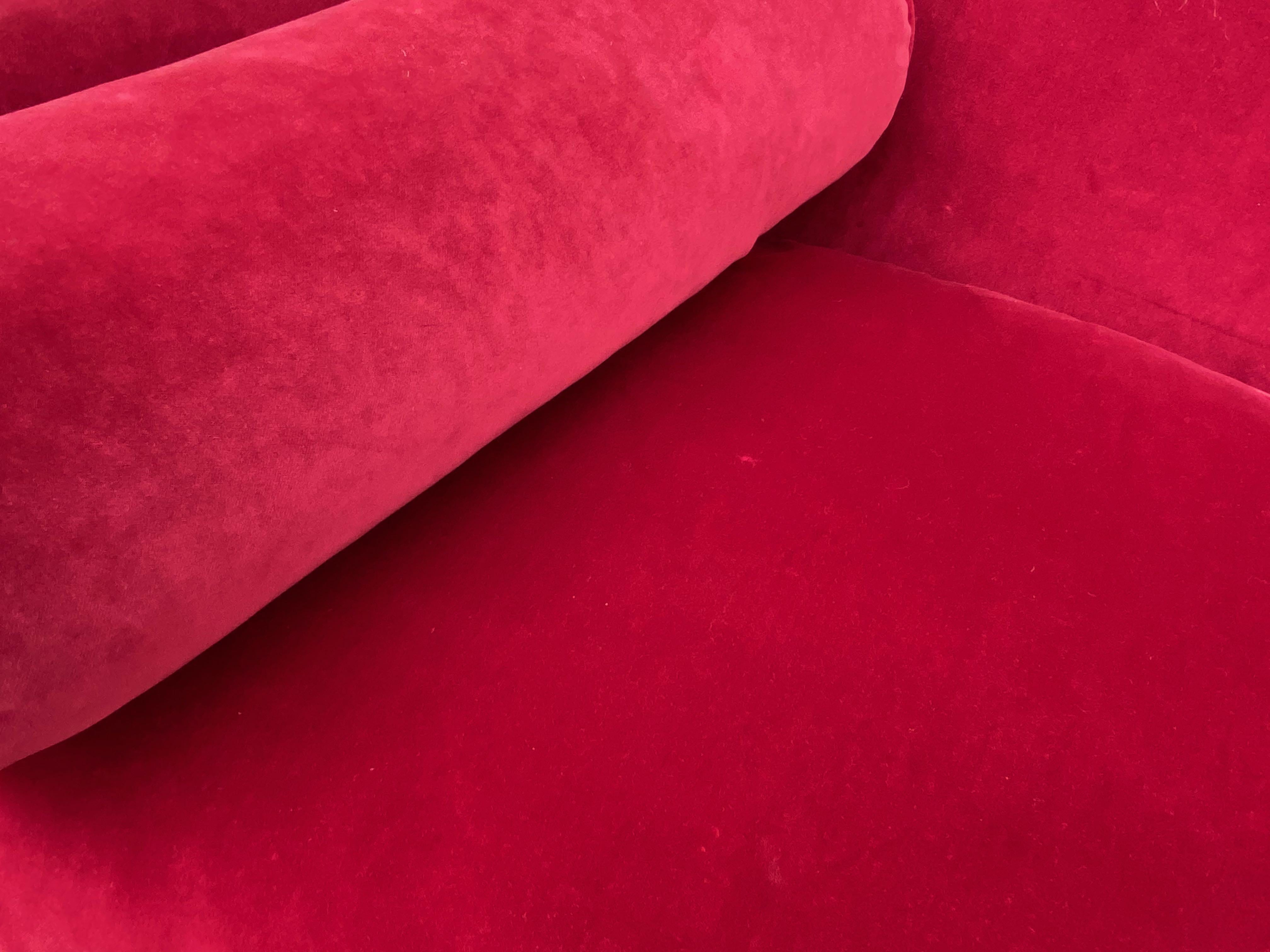 Red Velvet Two-Seat Sofa by Yves Halard 2