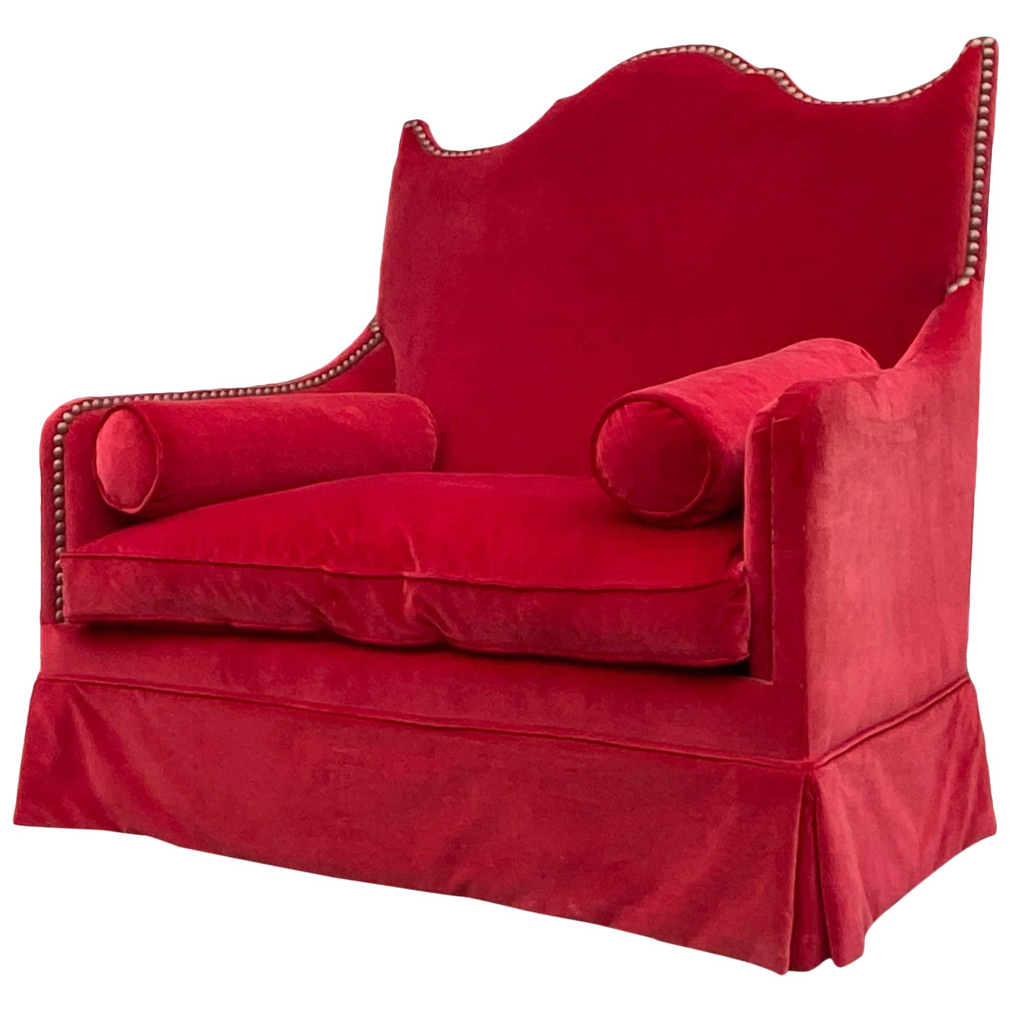 Red Velvet Two-Seat Sofa by Yves Halard