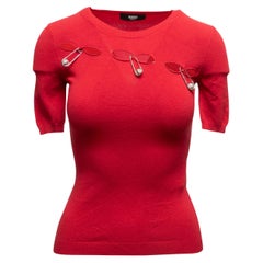 Rotes Versus Versace Sicherheitsnadel-Strickoberteil mit kurzen Ärmeln Größe IT 38