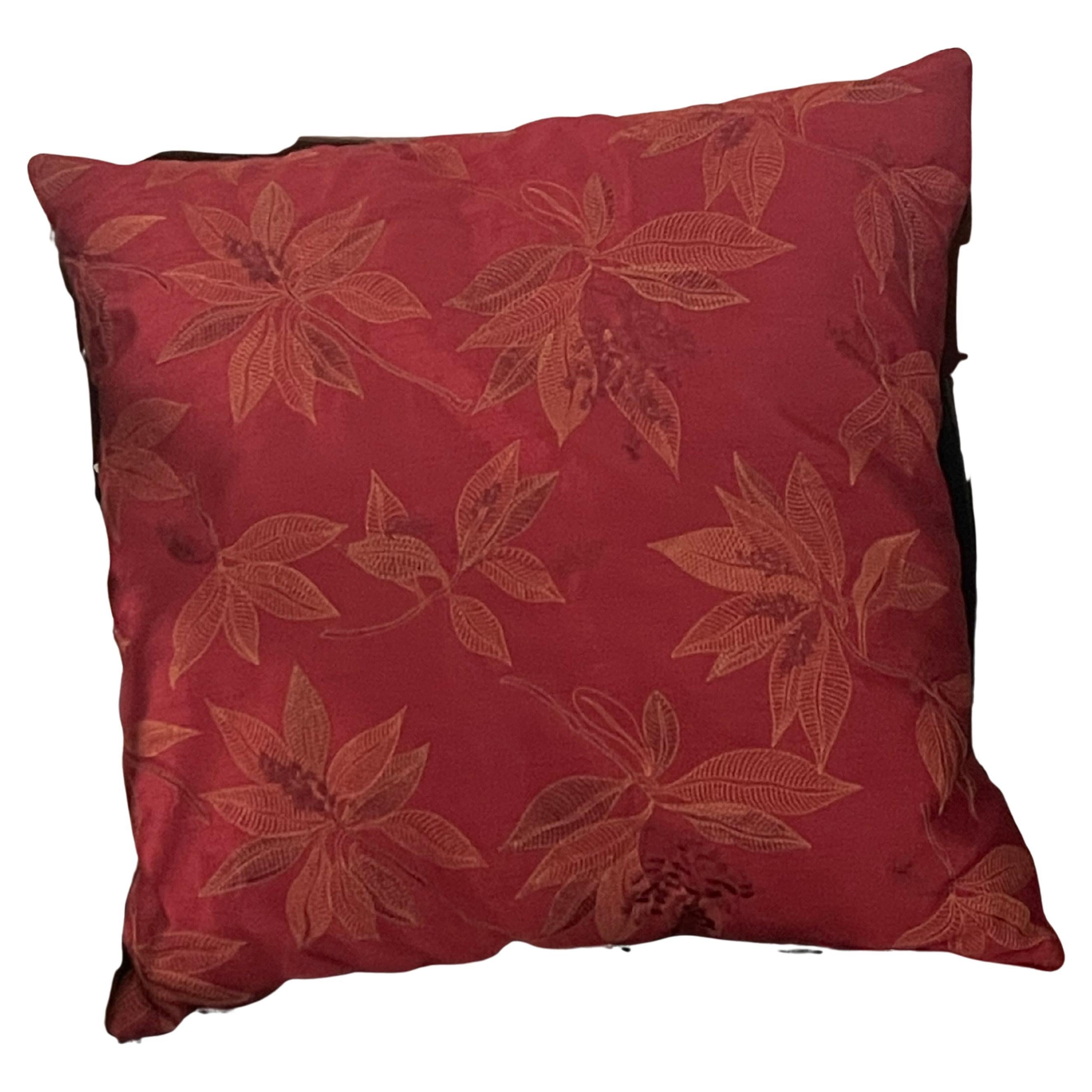 Red Vine Brocade Silk Pillow with Feather Down
