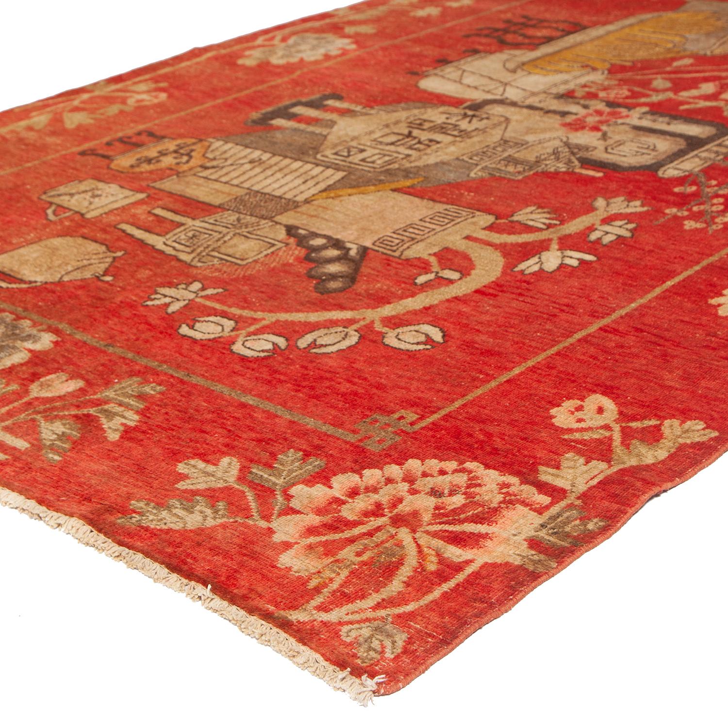 Khotan abc carpet Red Vintage Traditional Kohtan Wool Rug - 5'5
