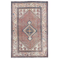 Red Vintage and Cropped Thin Sarouk Mir Hand Knotted Clean Rug