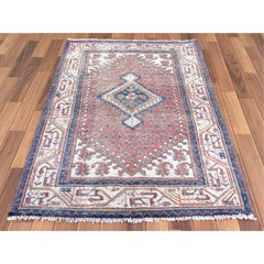 Red Vintage and Cropped Thin Sarouk Mir Hand Knotted Clean Rug