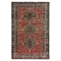Red Vintage and Worn Down Persian Qashqai Pure Wool Hand Knotted Oriental Rug Red Vintage and Worn Down Persian Qashqai Pure Wool Hand Knotted Oriental Rug