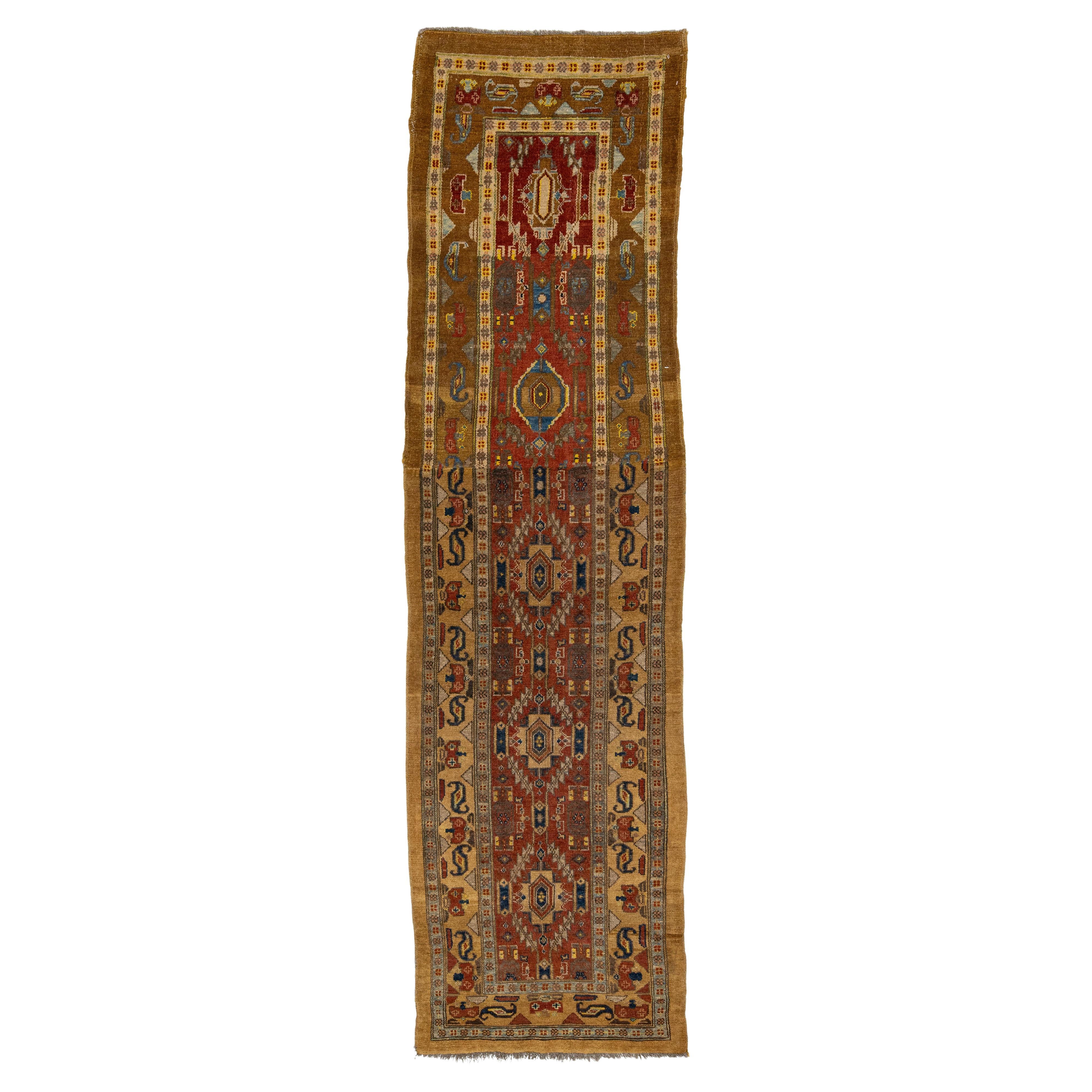 Roter Vintage-Läufer aus Bakshaeish-Wolle mit Stammesmuster