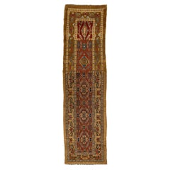 Red Vintage Bakshaeish Wool Runner Featuring a Tribal Design