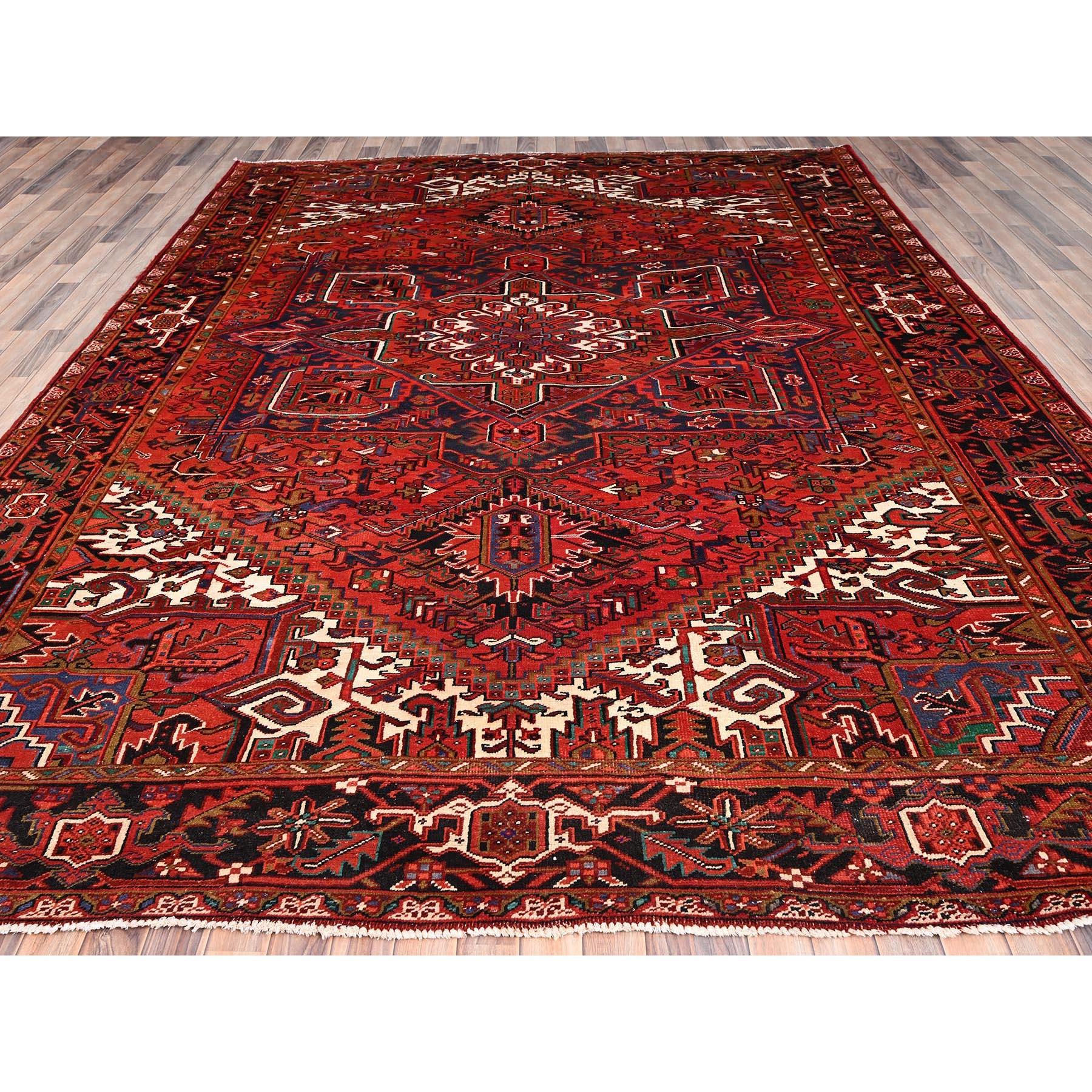 Hand-Knotted Red Vintage Bohemian Persian Heriz Distressed Look Wool Hand Knotted Cleaned Rug