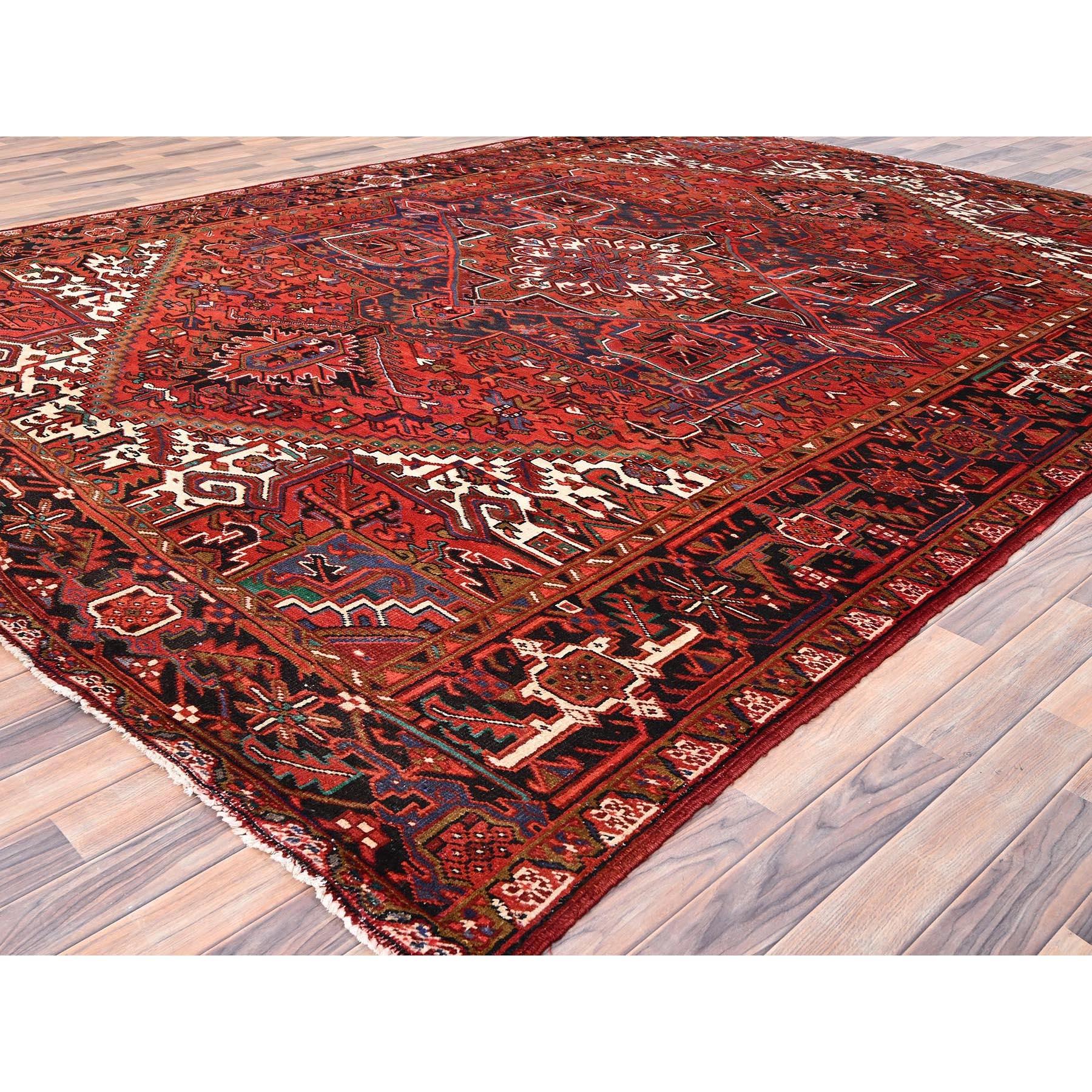 Red Vintage Bohemian Persian Heriz Distressed Look Wool Hand Knotted Cleaned Rug In Good Condition In Carlstadt, NJ