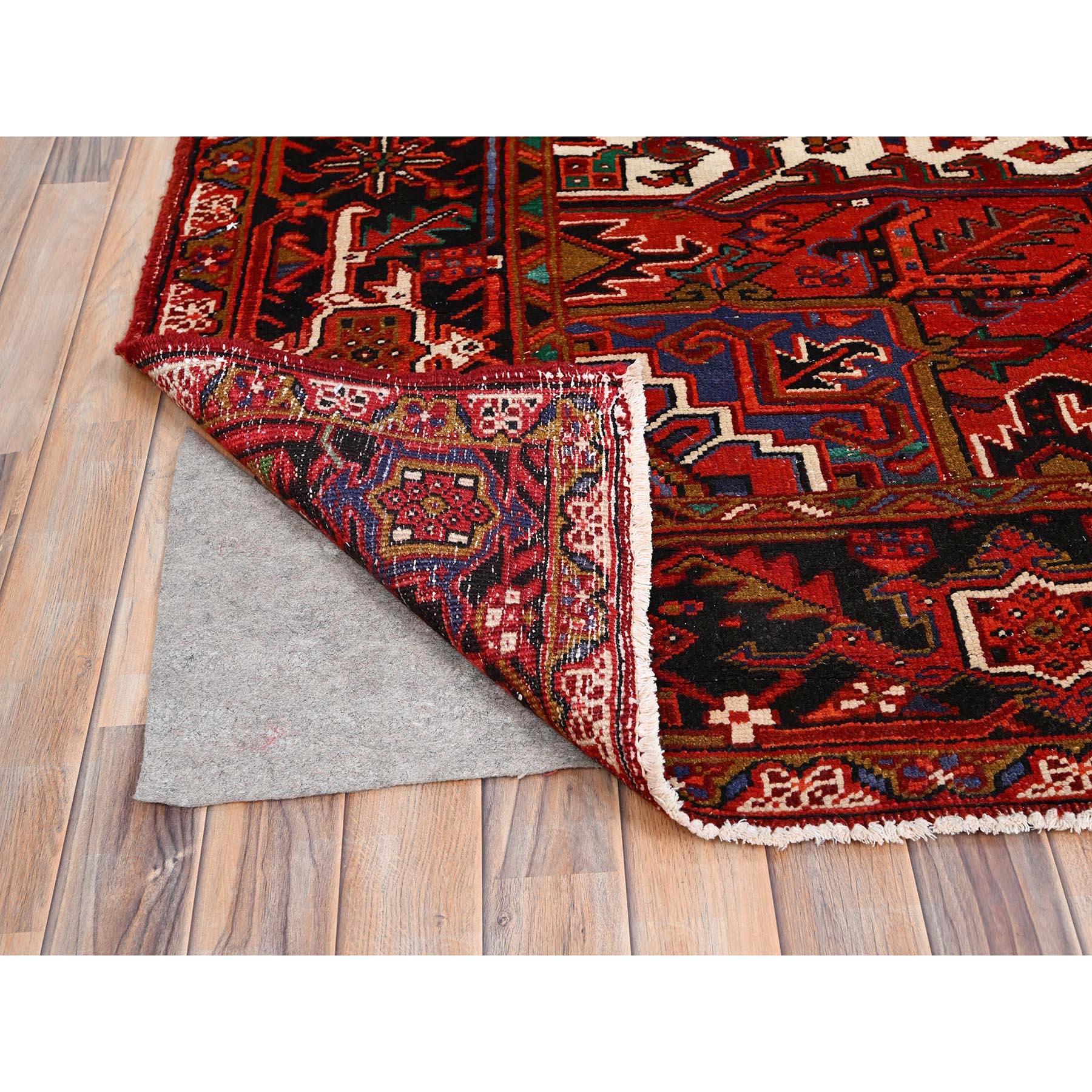 Mid-20th Century Red Vintage Bohemian Persian Heriz Distressed Look Wool Hand Knotted Cleaned Rug