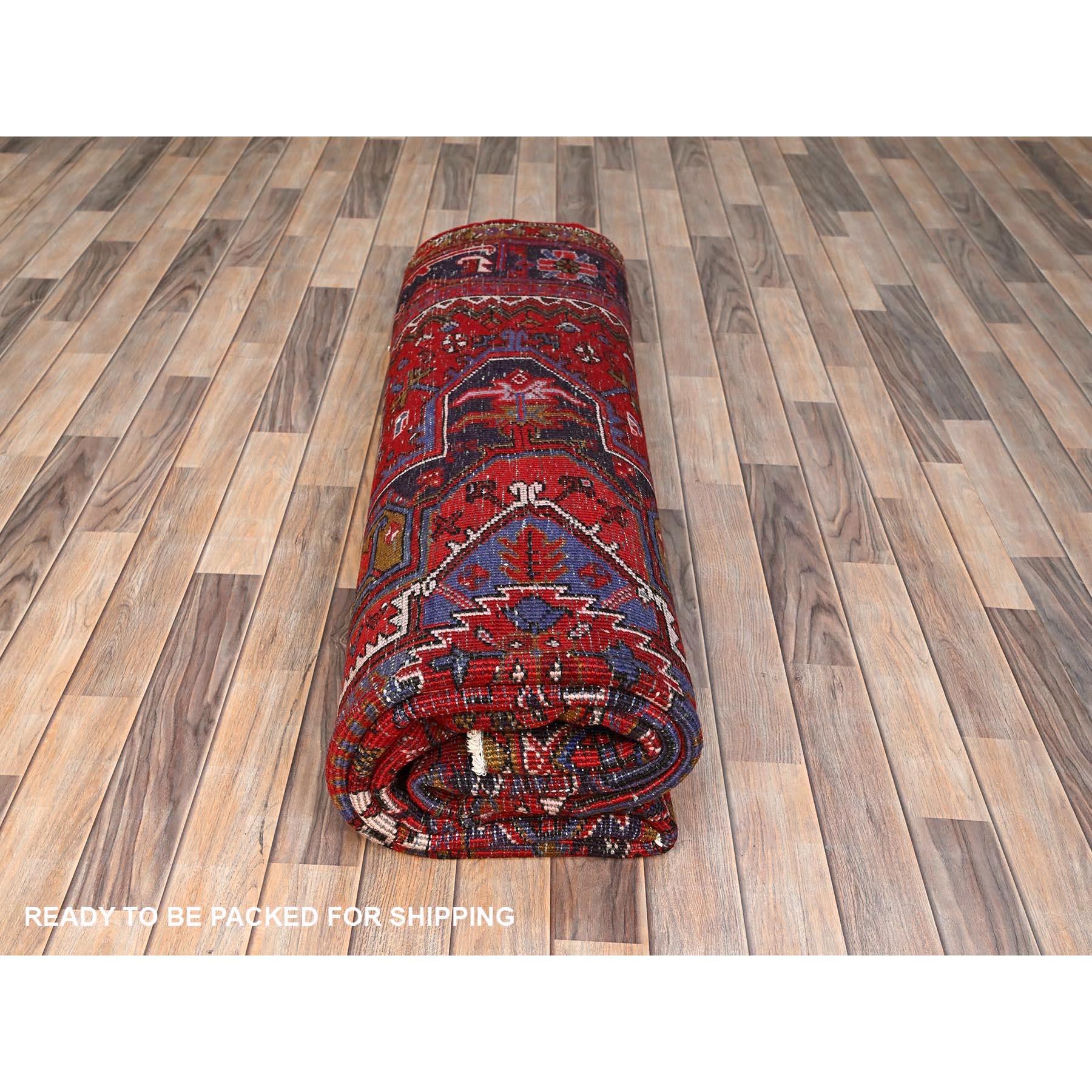 Red Vintage Bohemian Persian Heriz Hand Knotted Rustic Feel Wool Cleaned Rug For Sale 5