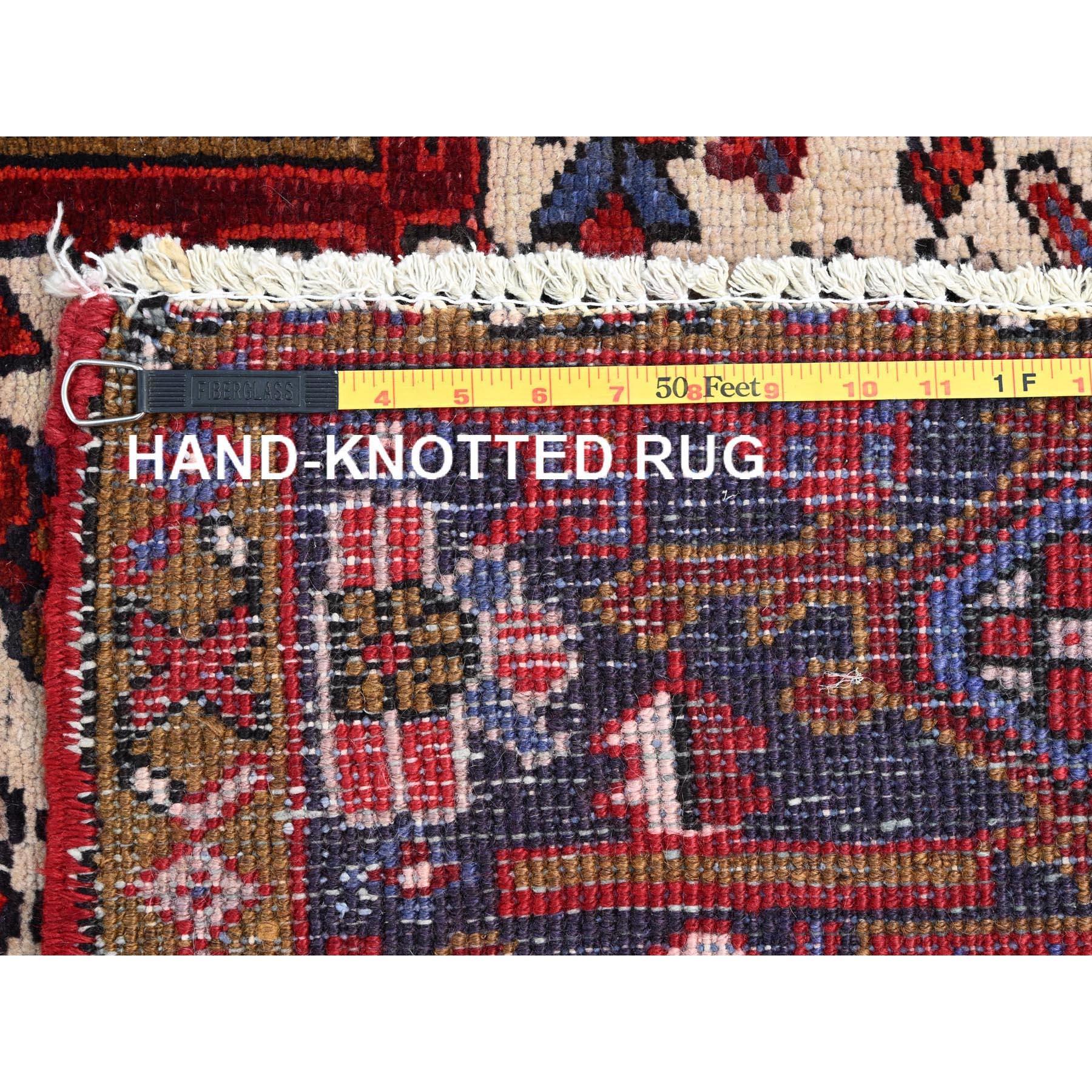 Red Vintage Bohemian Persian Heriz Hand Knotted Rustic Feel Wool Cleaned Rug For Sale 7