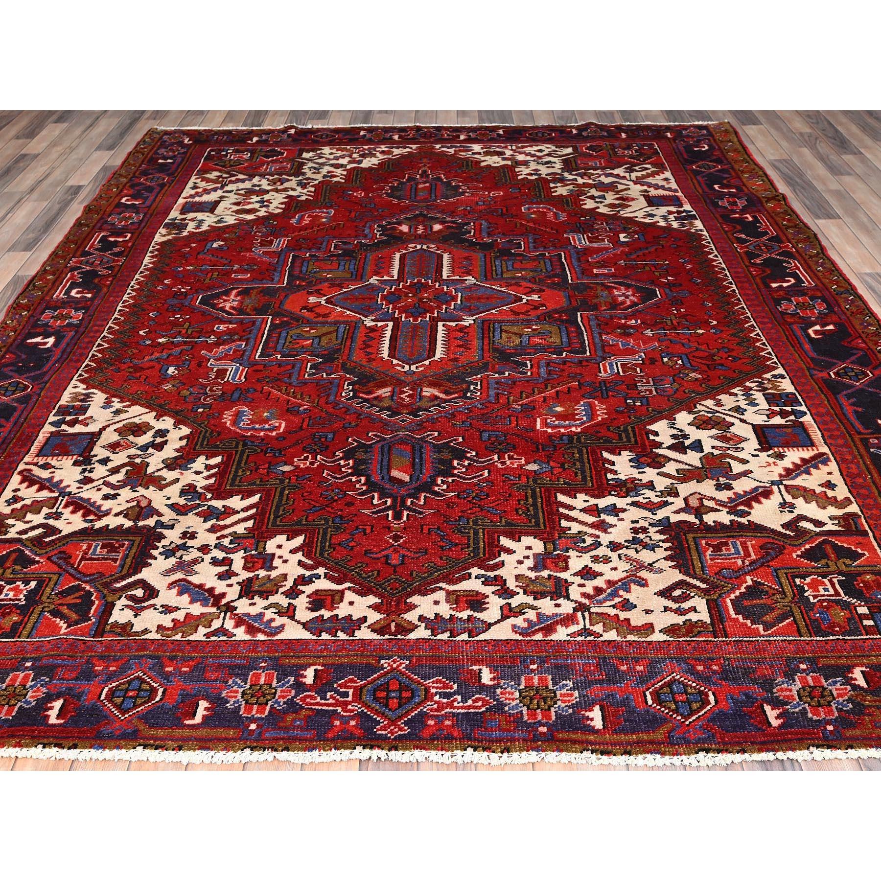 Hand-Knotted Red Vintage Bohemian Persian Heriz Hand Knotted Rustic Feel Wool Cleaned Rug For Sale