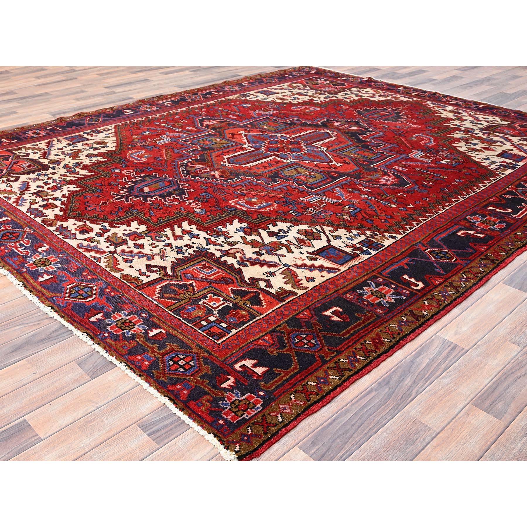 Red Vintage Bohemian Persian Heriz Hand Knotted Rustic Feel Wool Cleaned Rug In Good Condition For Sale In Carlstadt, NJ