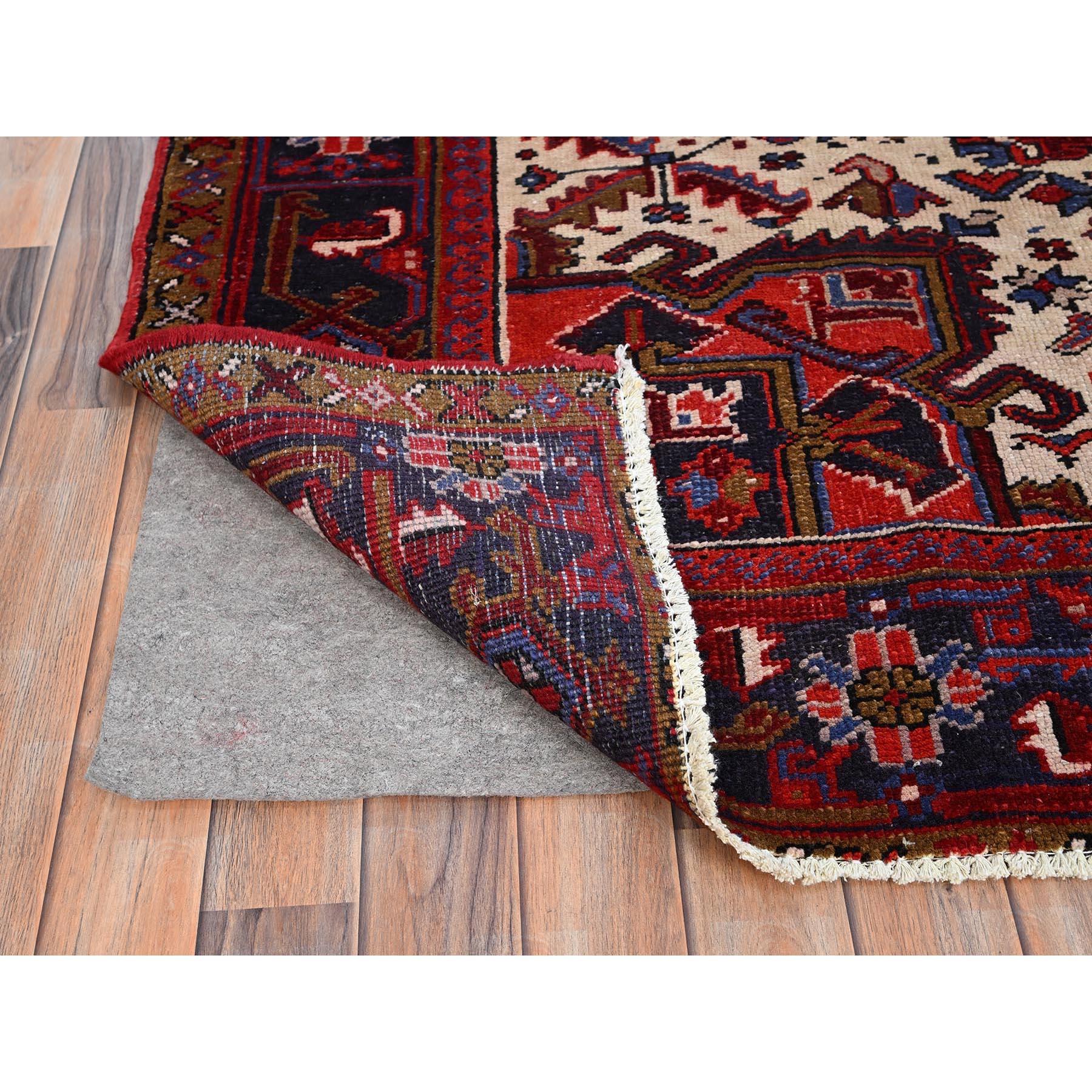 Mid-20th Century Red Vintage Bohemian Persian Heriz Hand Knotted Rustic Feel Wool Cleaned Rug For Sale