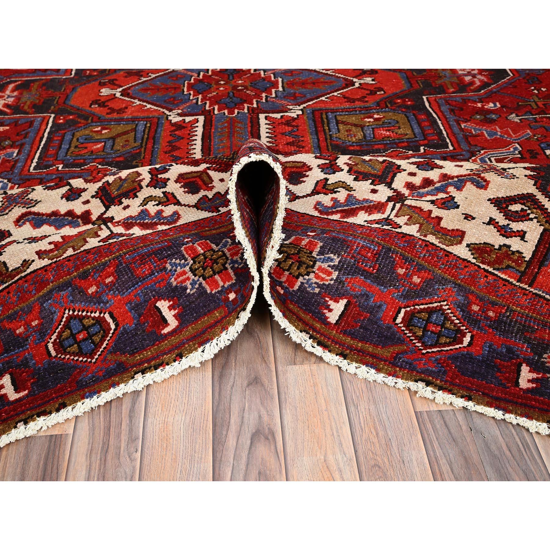 Red Vintage Bohemian Persian Heriz Hand Knotted Rustic Feel Wool Cleaned Rug For Sale 1
