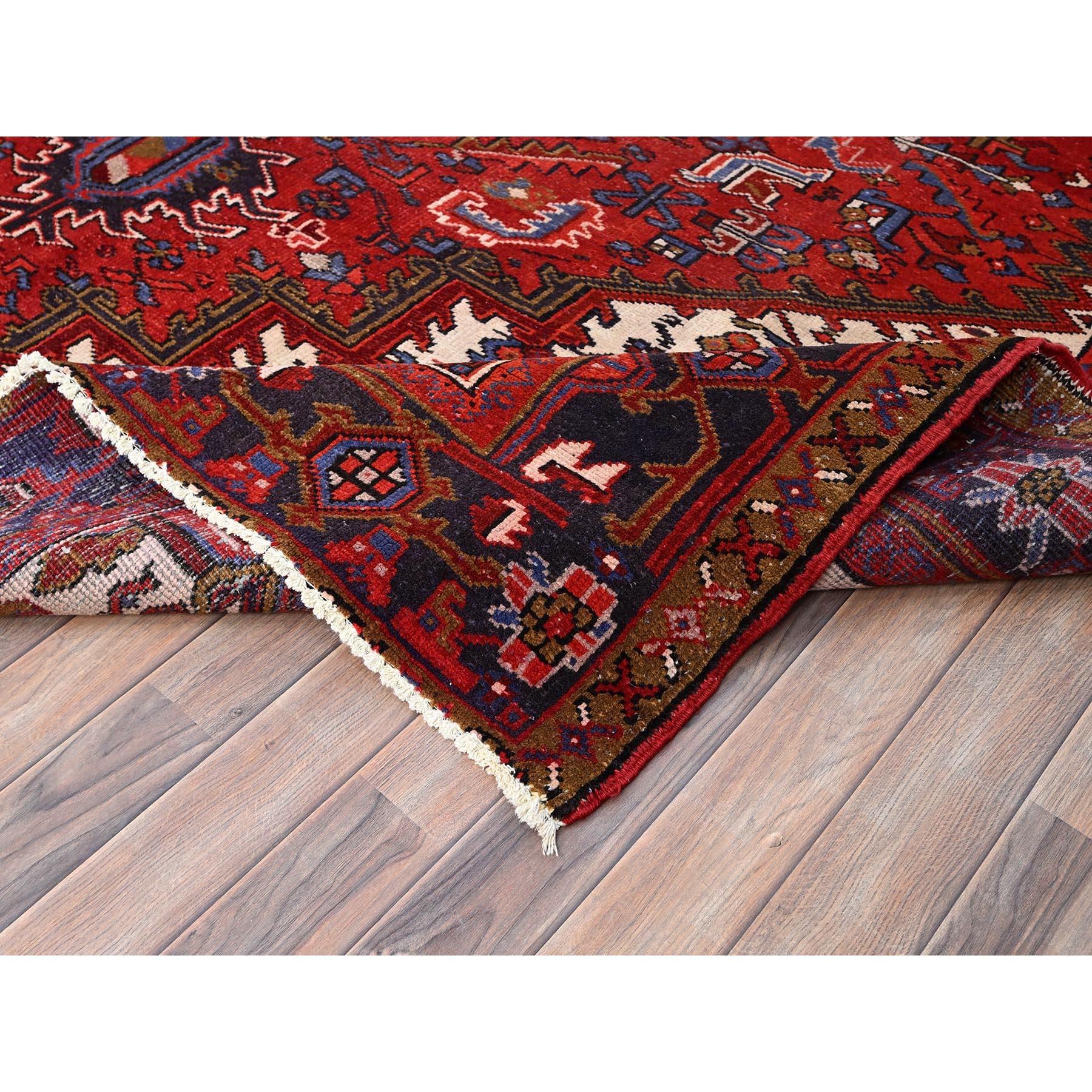 Red Vintage Bohemian Persian Heriz Hand Knotted Rustic Feel Wool Cleaned Rug For Sale 2