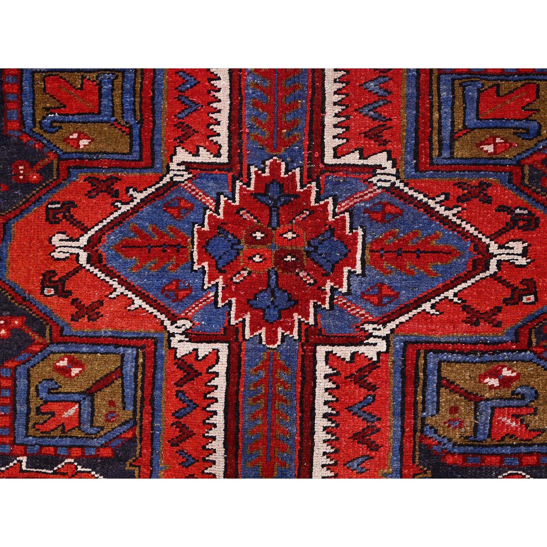 Red Vintage Bohemian Persian Heriz Hand Knotted Rustic Feel Wool Cleaned Rug For Sale 4