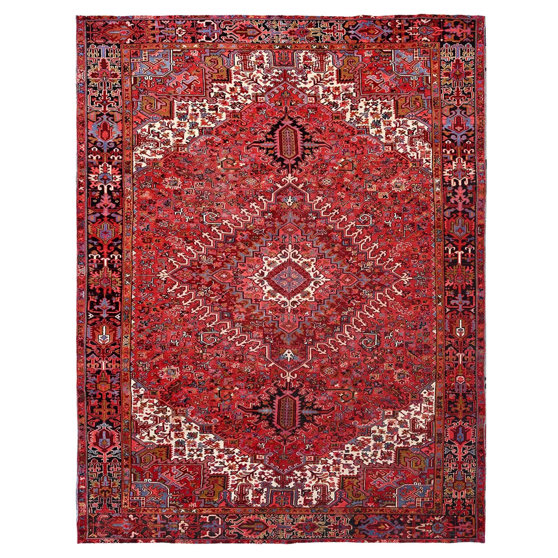 Red Vintage Bohemian Persian Heriz Pure Wool Hand Knotted Good Cond Cleaned Rug