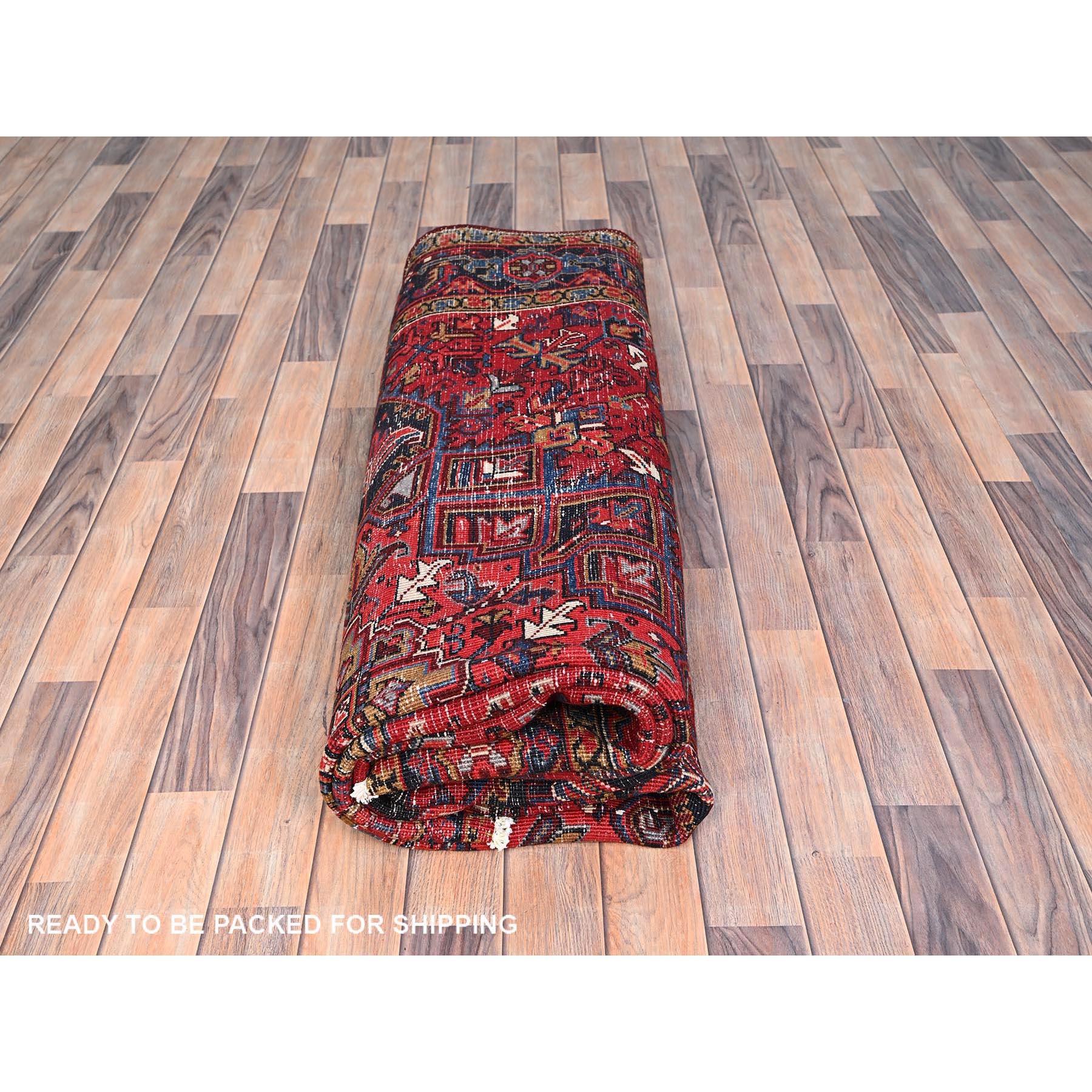 Red Vintage Bohemian Persian Heriz Rustic Feel Wool Hand Knotted Cleaned Rug For Sale 5
