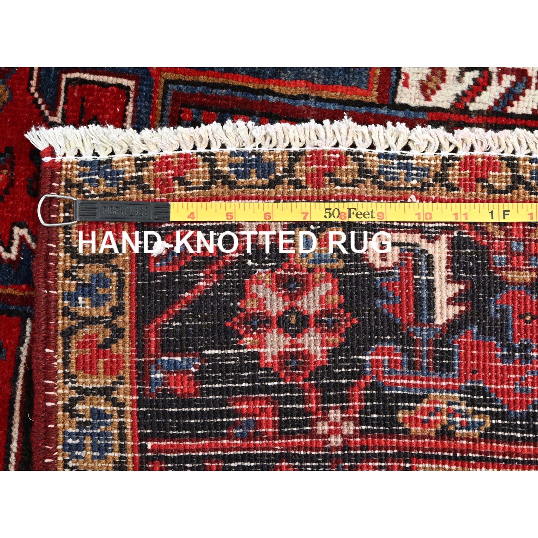 Red Vintage Bohemian Persian Heriz Rustic Feel Wool Hand Knotted Cleaned Rug For Sale 7