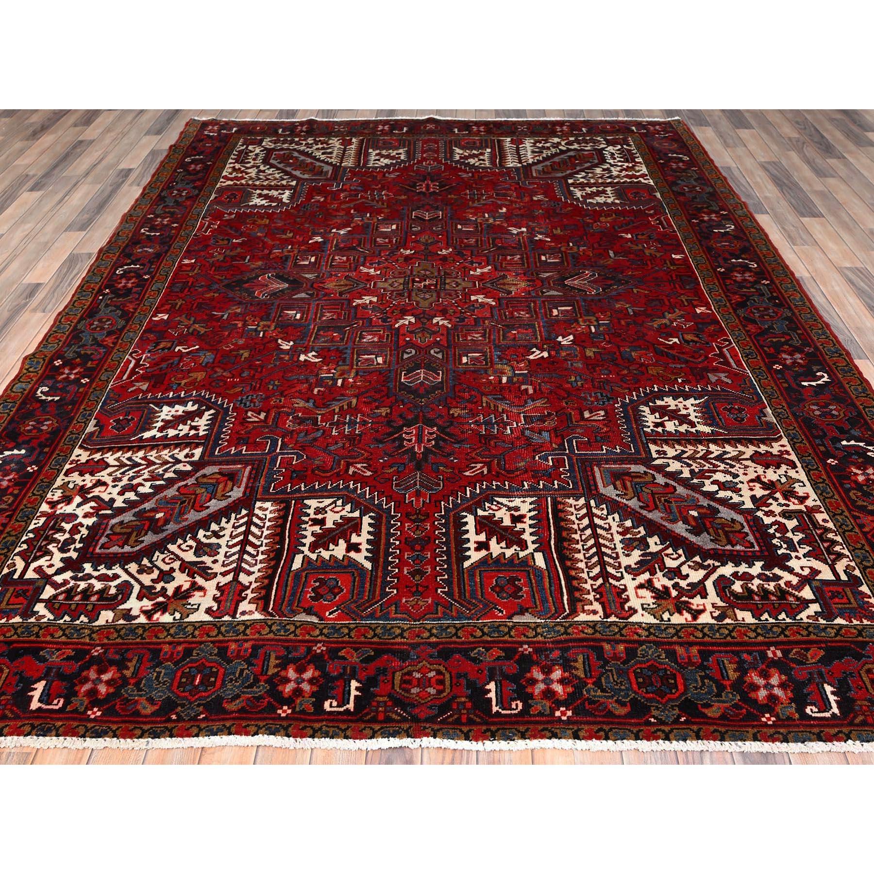 Hand-Knotted Red Vintage Bohemian Persian Heriz Rustic Feel Wool Hand Knotted Cleaned Rug For Sale