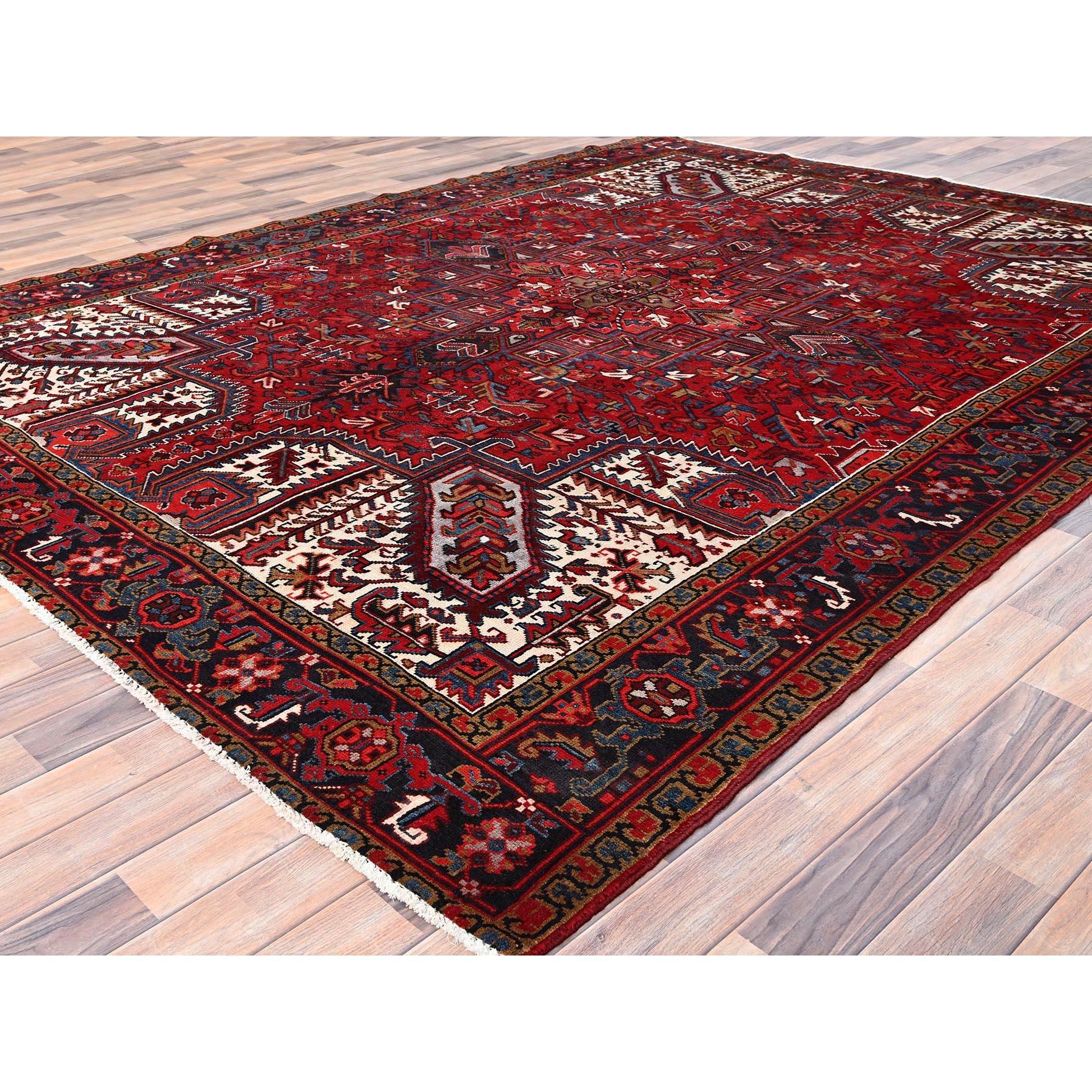 Red Vintage Bohemian Persian Heriz Rustic Feel Wool Hand Knotted Cleaned Rug In Good Condition For Sale In Carlstadt, NJ