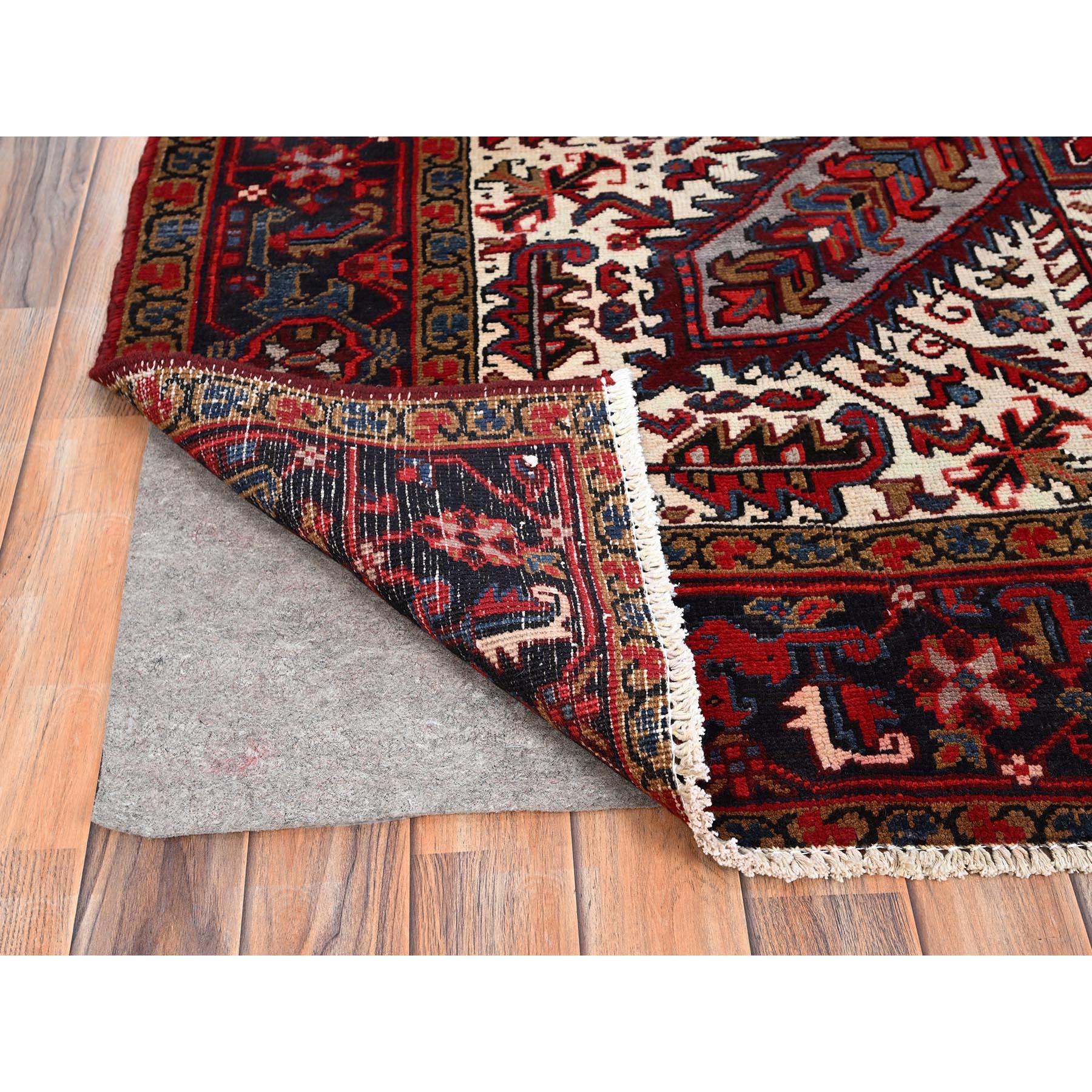 Mid-20th Century Red Vintage Bohemian Persian Heriz Rustic Feel Wool Hand Knotted Cleaned Rug For Sale