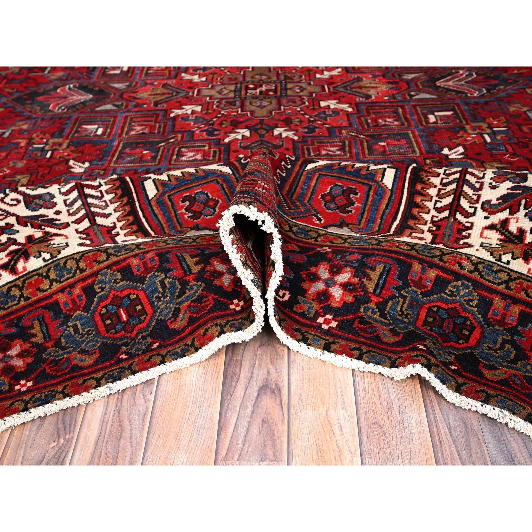 Red Vintage Bohemian Persian Heriz Rustic Feel Wool Hand Knotted Cleaned Rug For Sale 1