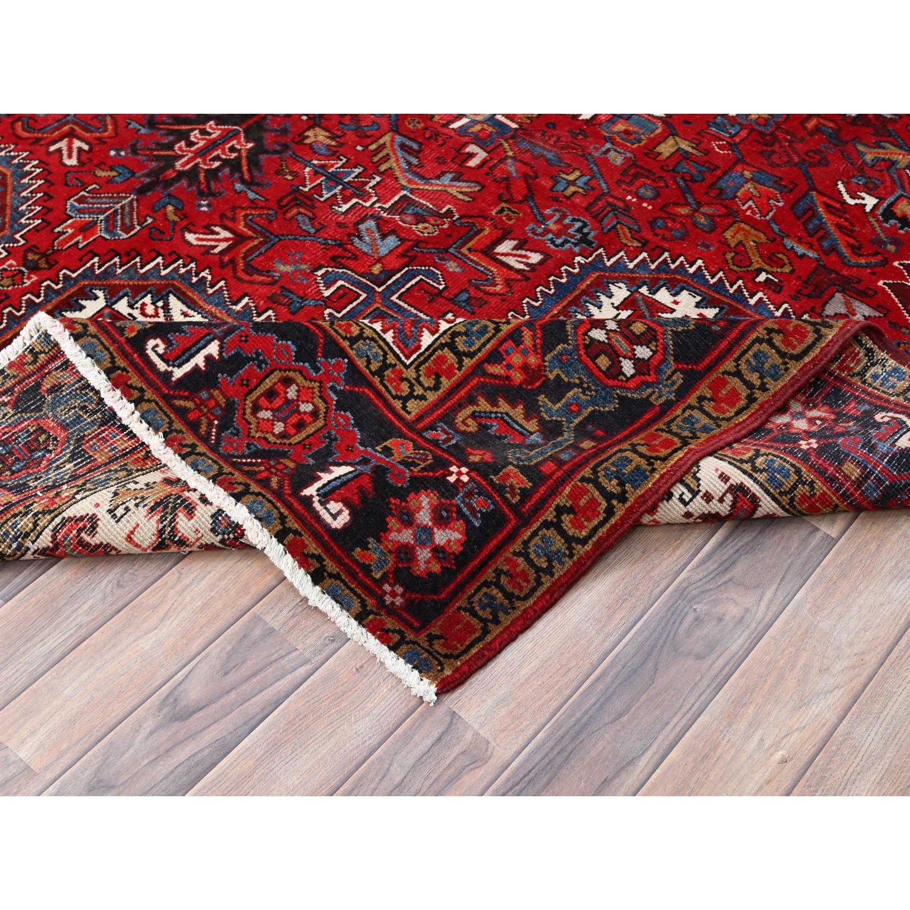Red Vintage Bohemian Persian Heriz Rustic Feel Wool Hand Knotted Cleaned Rug For Sale 2