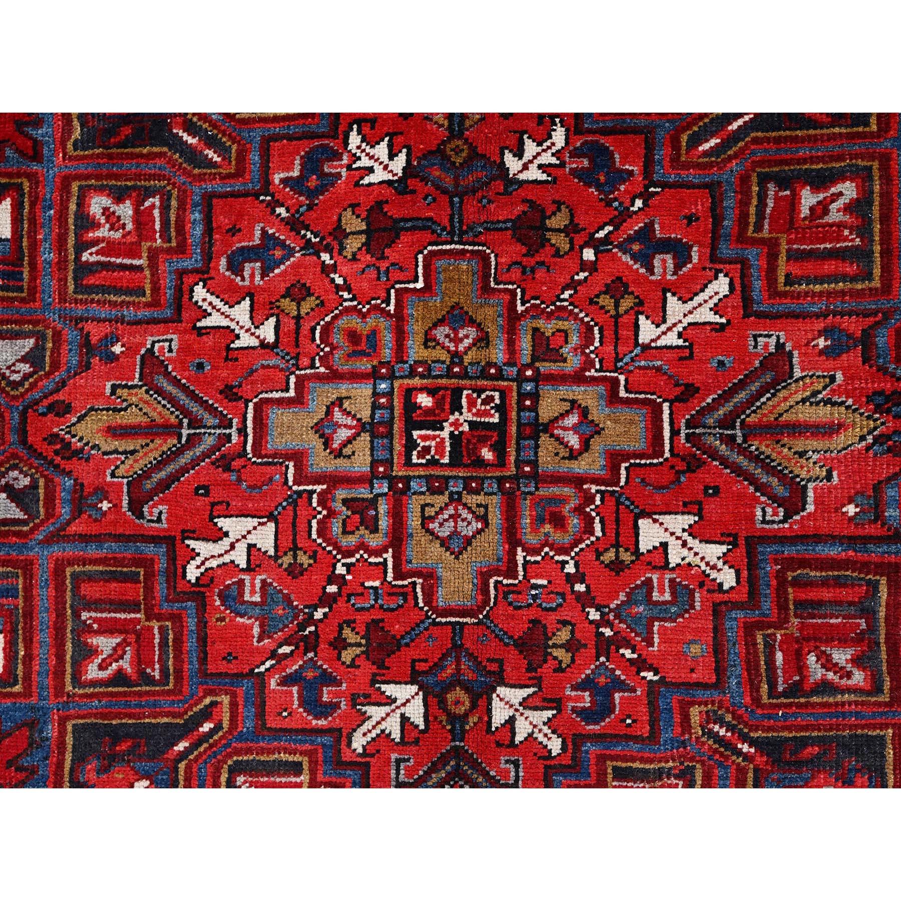 Red Vintage Bohemian Persian Heriz Rustic Feel Wool Hand Knotted Cleaned Rug For Sale 4