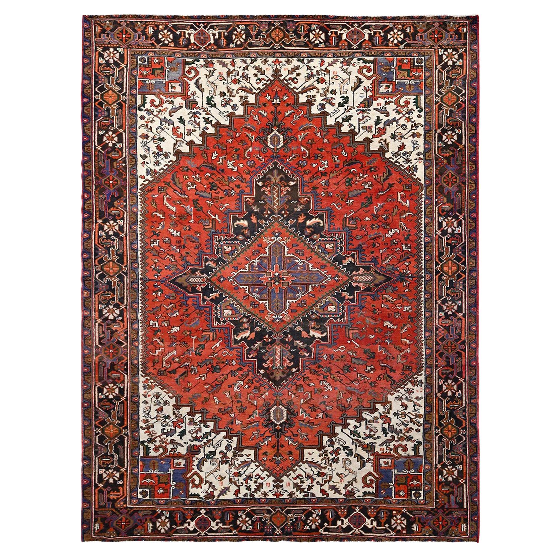 Red Vintage Bohemian Persian Heriz Rustic Feel Wool Hand Knotted Cleaned Rug