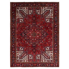 Red Retro Bohemian Persian Heriz Rustic Feel Wool Hand Knotted Cleaned Rug