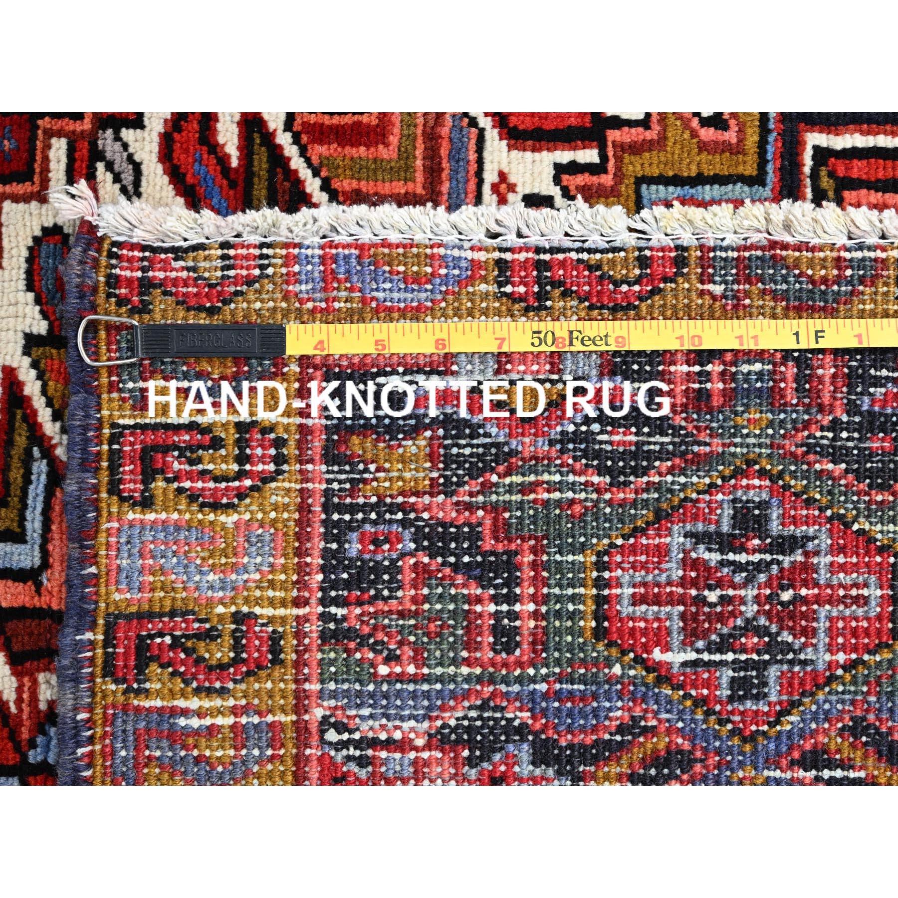 Red Vintage Bohemian Persian Heriz Rustic Look Pure Wool Hand Knotted Clean Rug For Sale 6