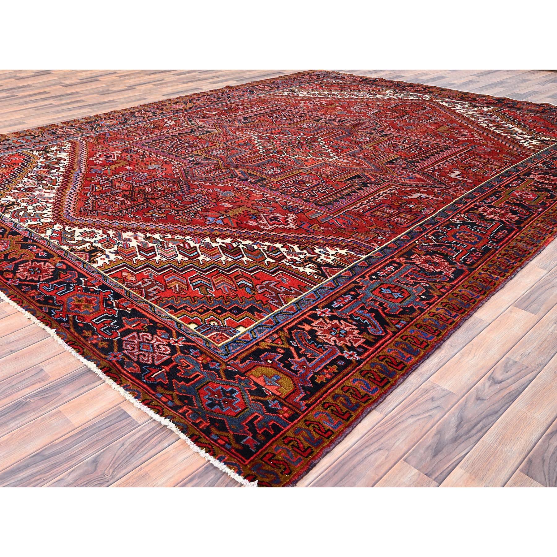 Hand-Knotted Red Vintage Bohemian Persian Heriz Rustic Look Pure Wool Hand Knotted Clean Rug For Sale