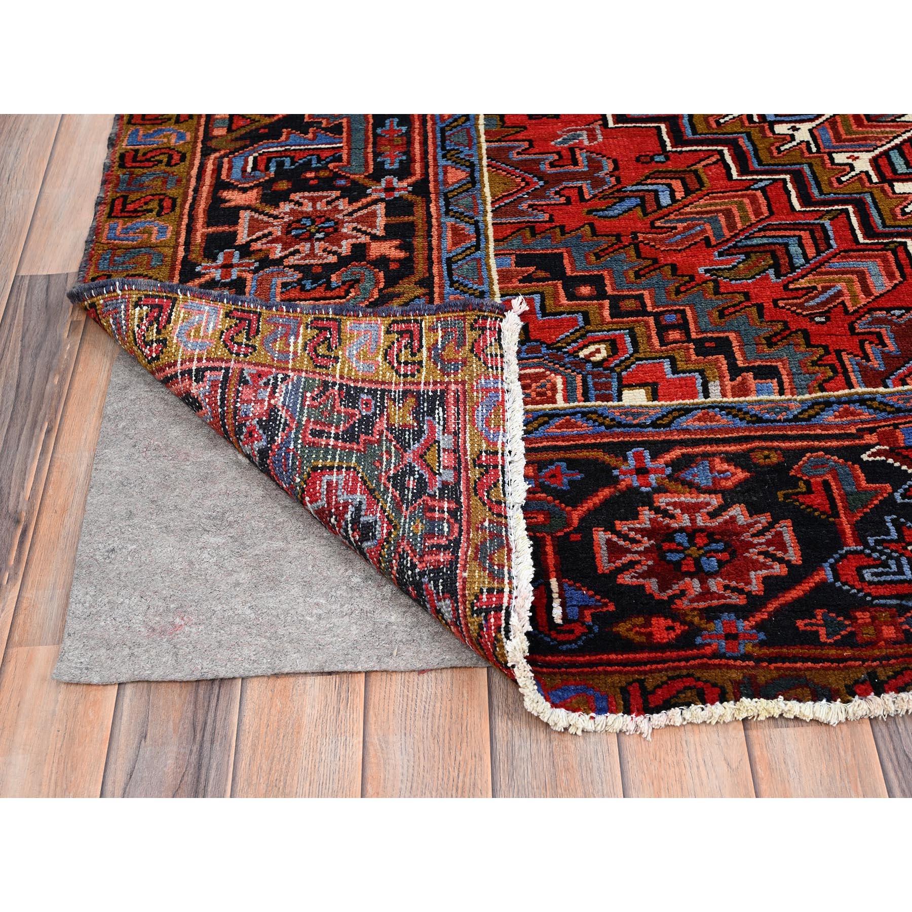 Red Vintage Bohemian Persian Heriz Rustic Look Pure Wool Hand Knotted Clean Rug In Good Condition For Sale In Carlstadt, NJ