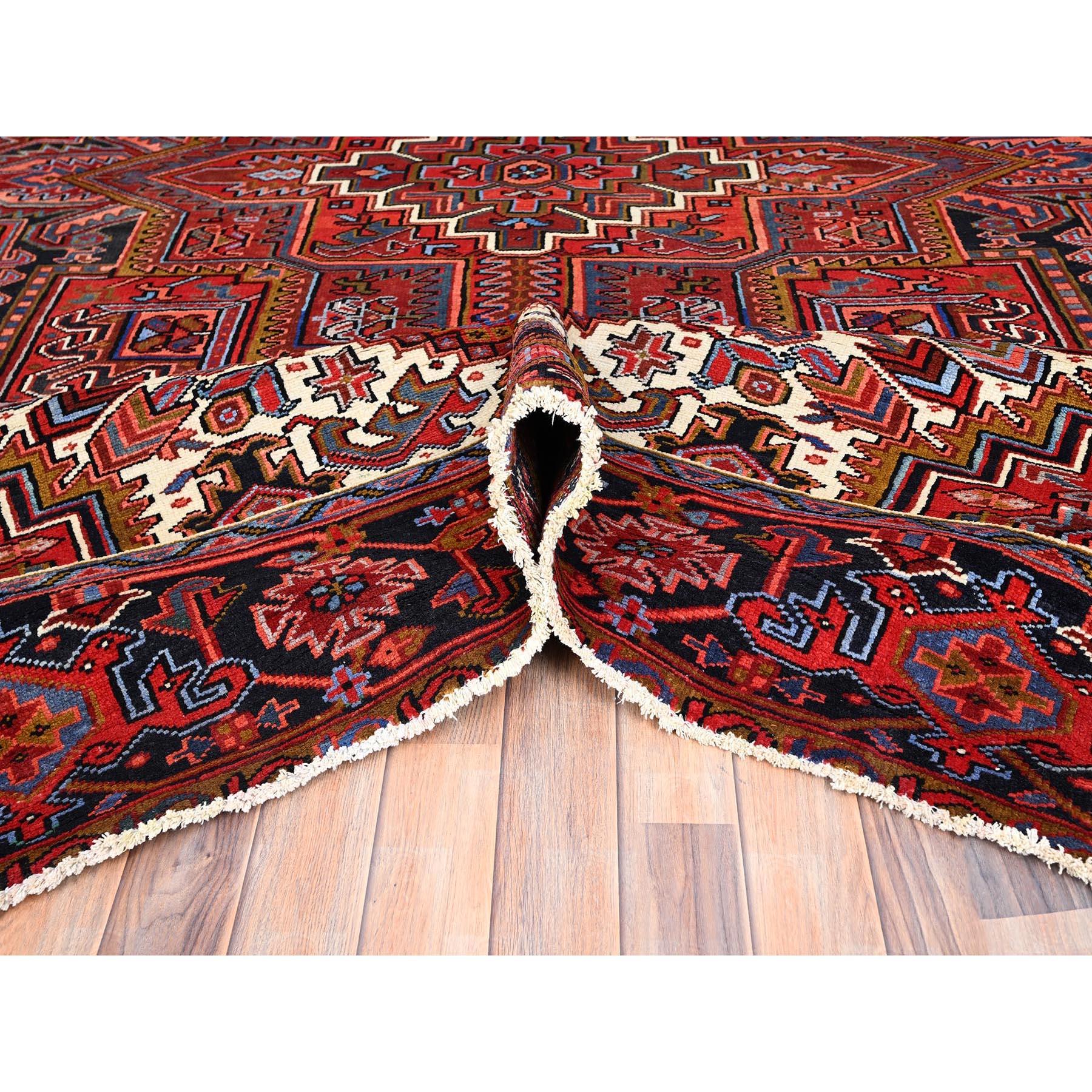 Mid-20th Century Red Vintage Bohemian Persian Heriz Rustic Look Pure Wool Hand Knotted Clean Rug For Sale